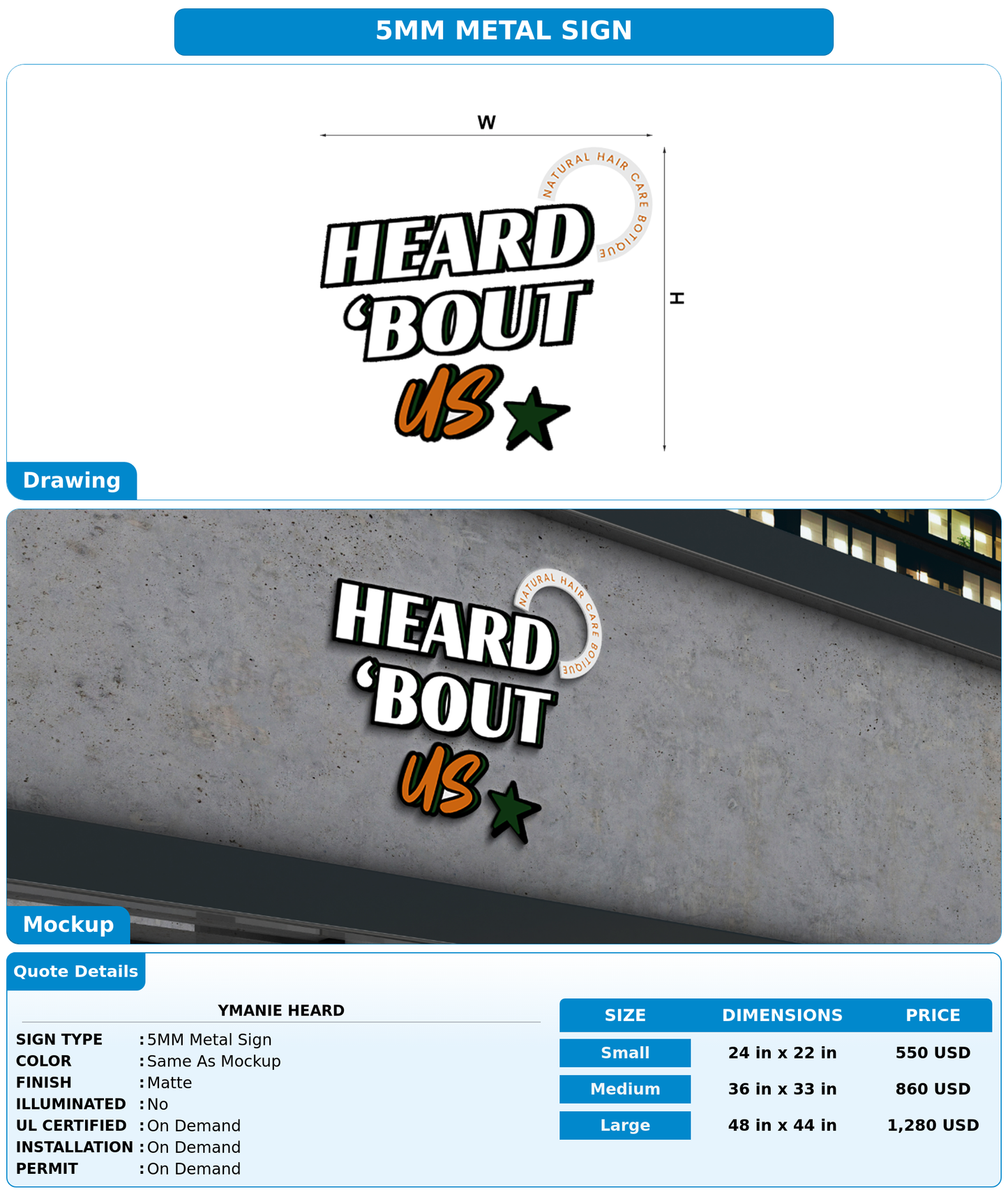 CUSTOM MOCKUP SIGN FOR Ymanie heard