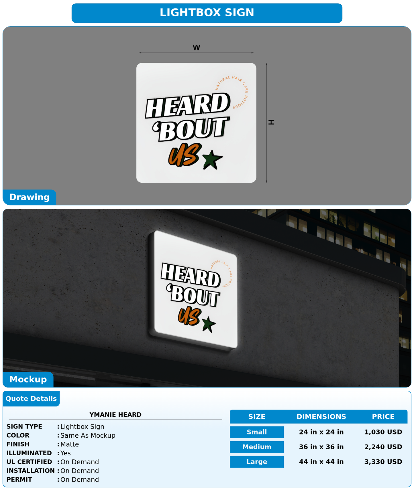 CUSTOM MOCKUP SIGN FOR Ymanie heard