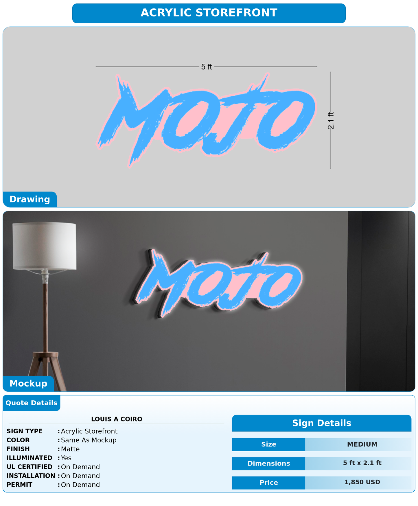 CUSTOM MOCKUP SIGN FOR Louis A Coiro