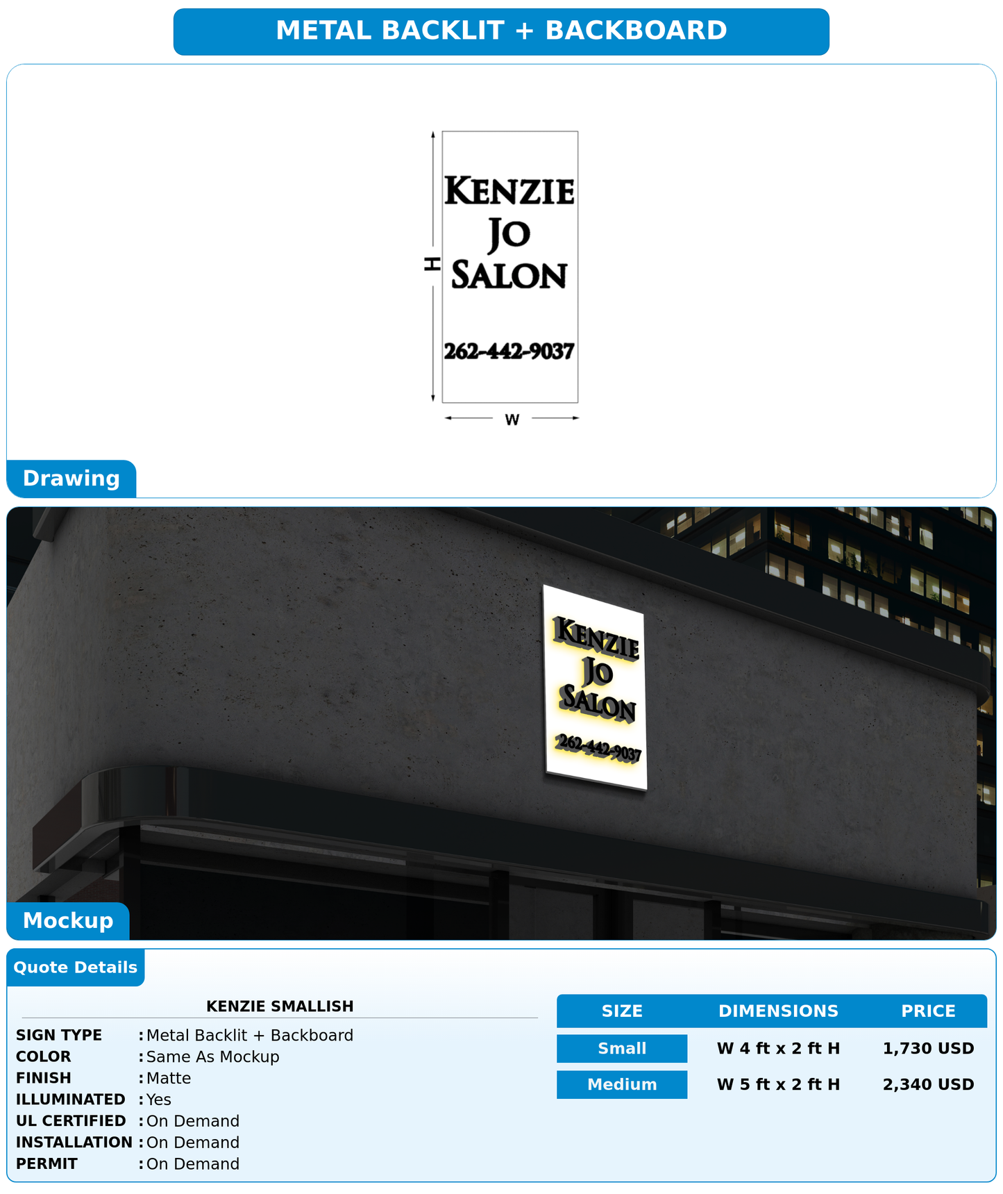 CUSTOM MOCKUP SIGN FOR Kenzie Smallish