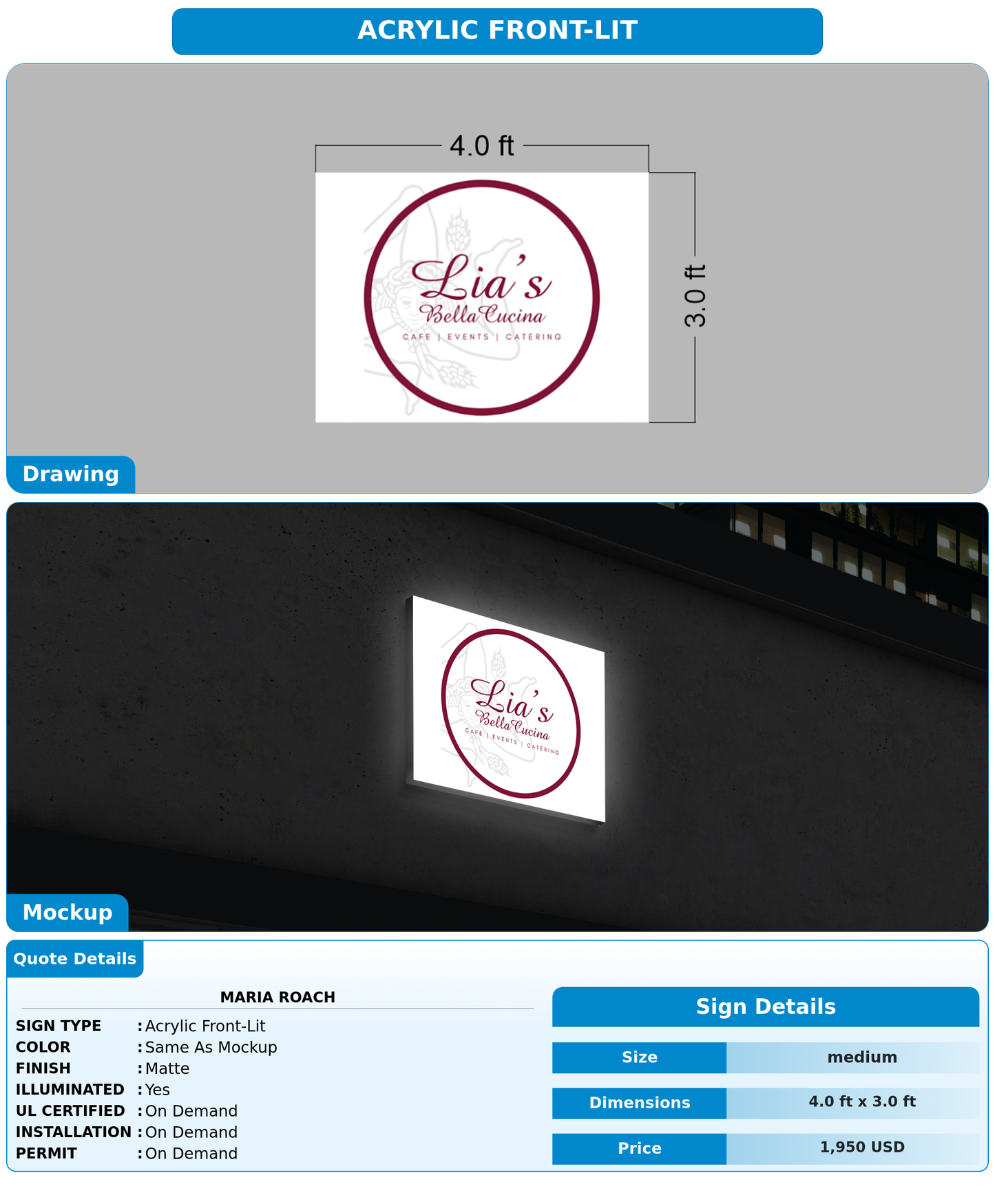 CUSTOM MOCKUP SIGN FOR Maria roach