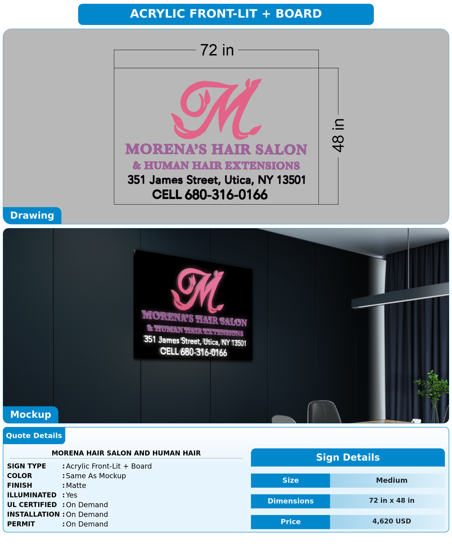 CUSTOM MOCKUP SIGN FOR Morena hair salon and human hair