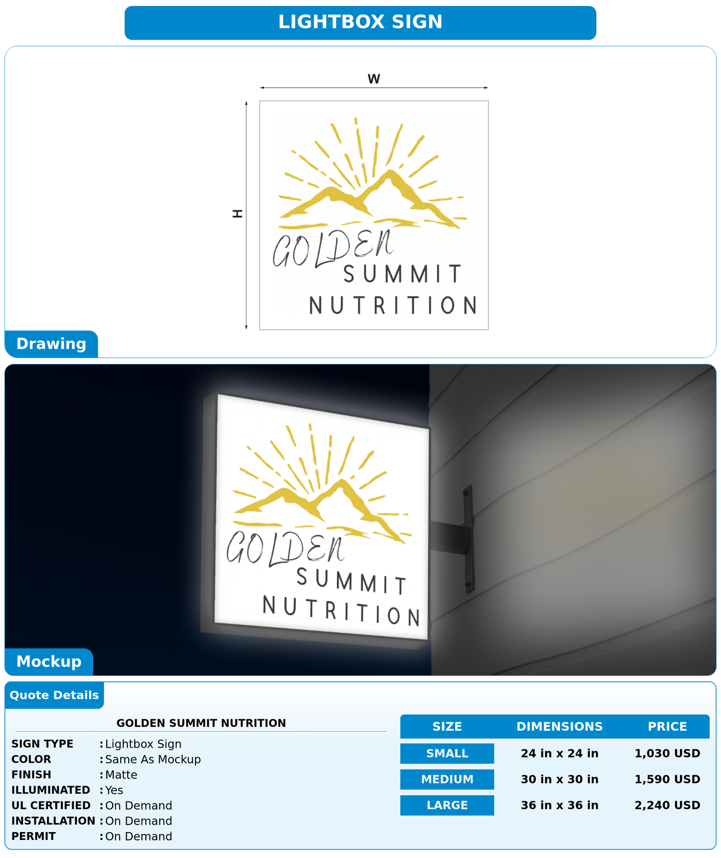 CUSTOM MOCKUP SIGN FOR Golden summit nutrition