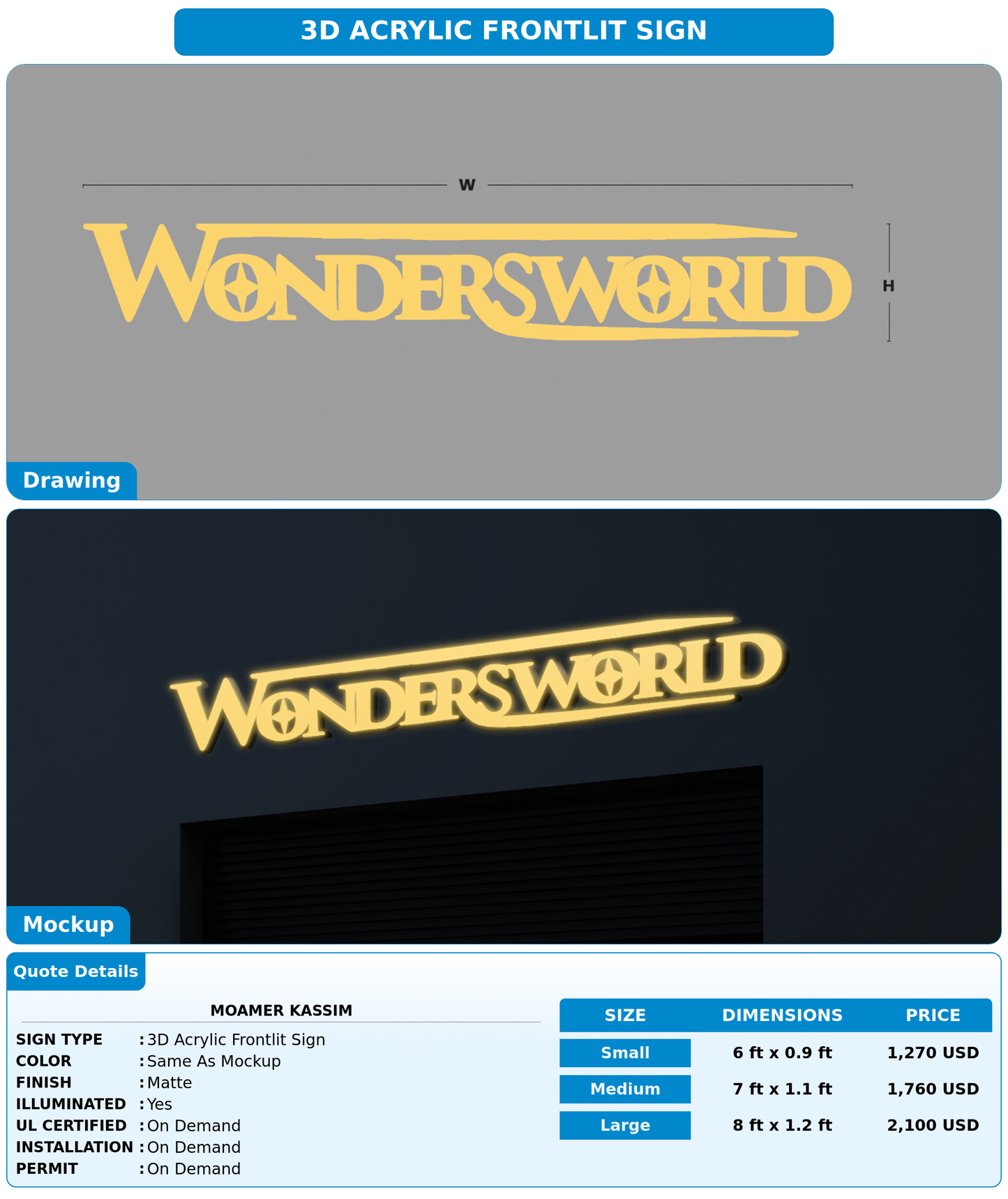 CUSTOM MOCKUP SIGN FOR Moamer Kassim