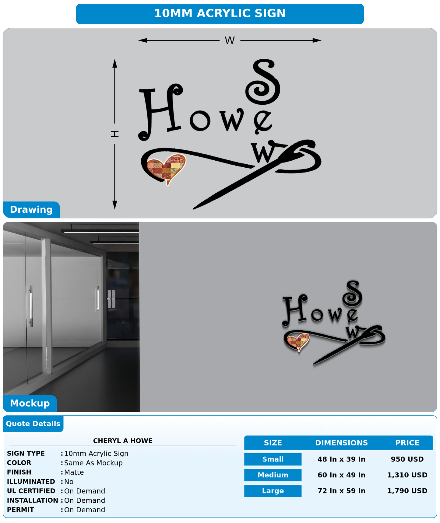 CUSTOM MOCKUP SIGN FOR Cheryl A Howe