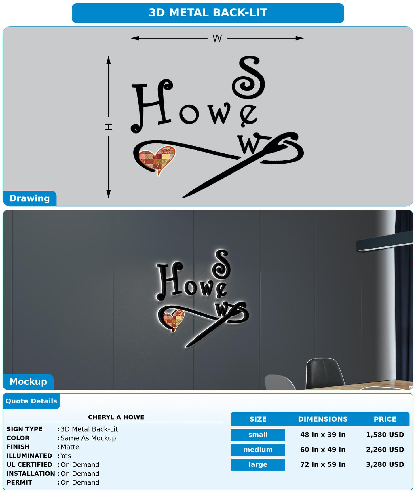 CUSTOM MOCKUP SIGN FOR Cheryl A Howe