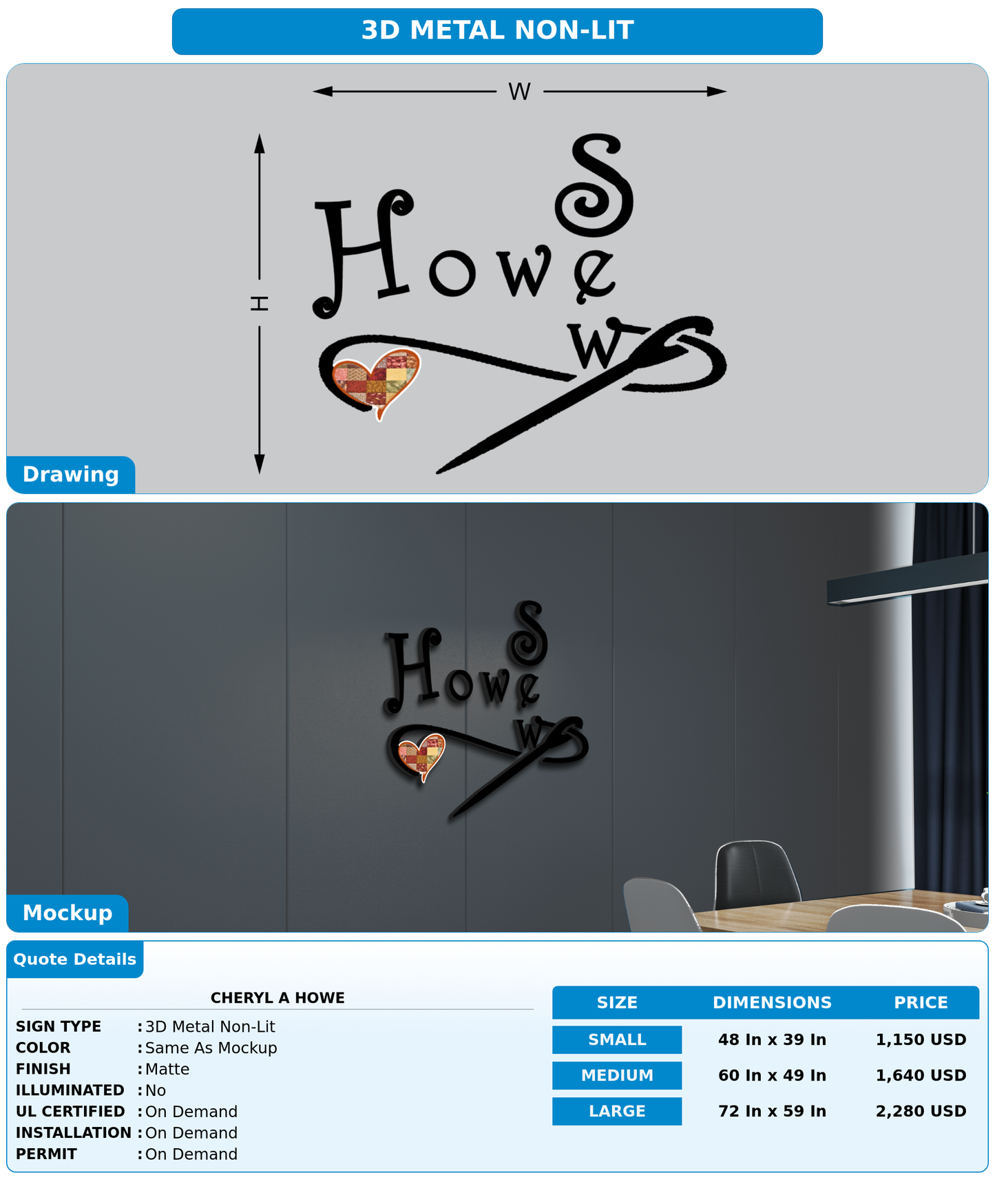 CUSTOM MOCKUP SIGN FOR Cheryl A Howe
