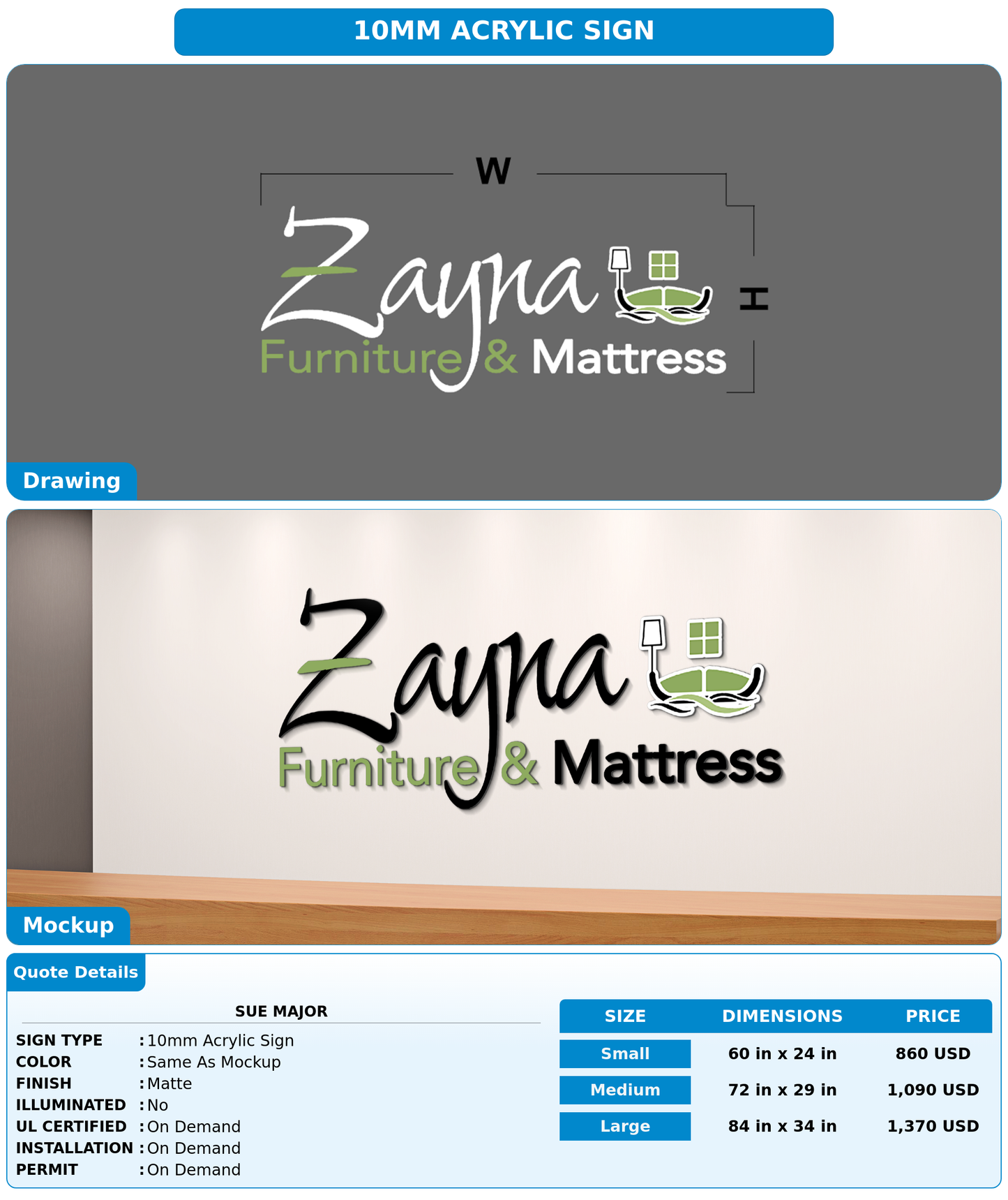 CUSTOM MOCKUP SIGN FOR Sue Major