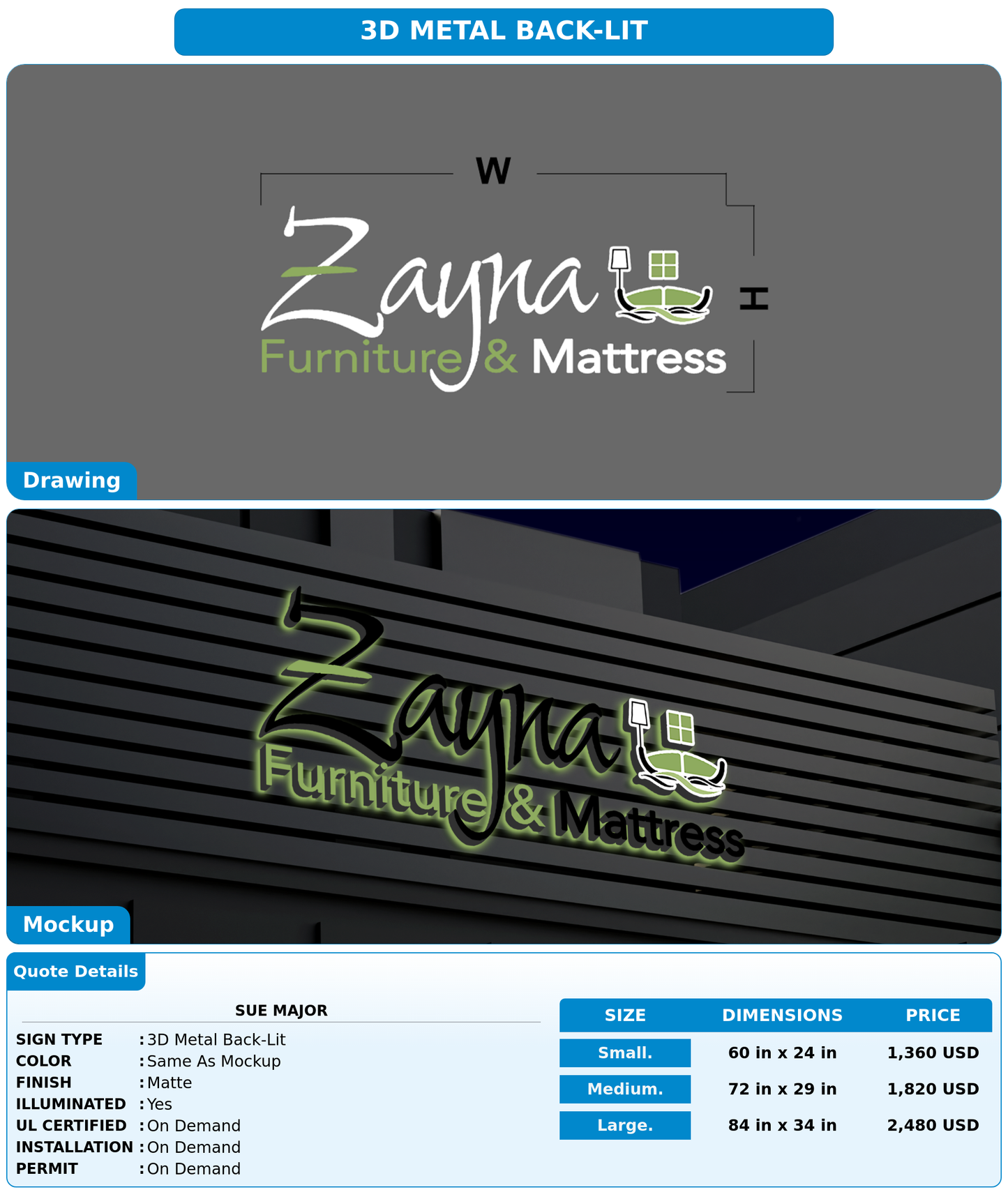 CUSTOM MOCKUP SIGN FOR Sue Major