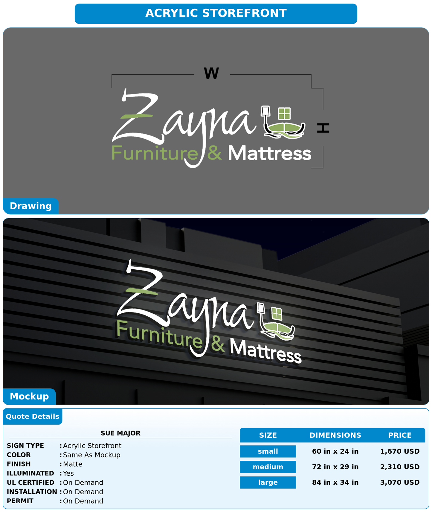 CUSTOM MOCKUP SIGN FOR Sue Major