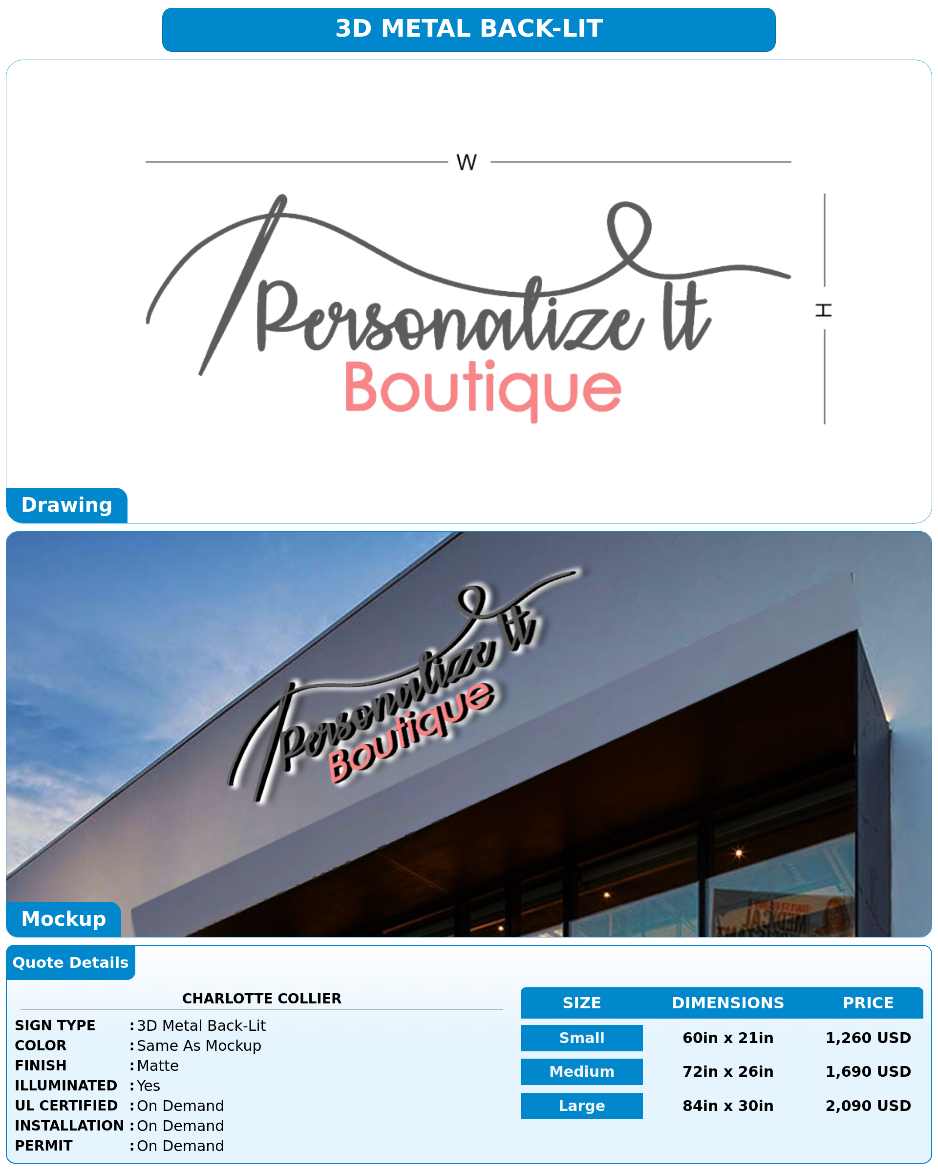 CUSTOM MOCKUP SIGN FOR Charlotte Collier – Signs INC