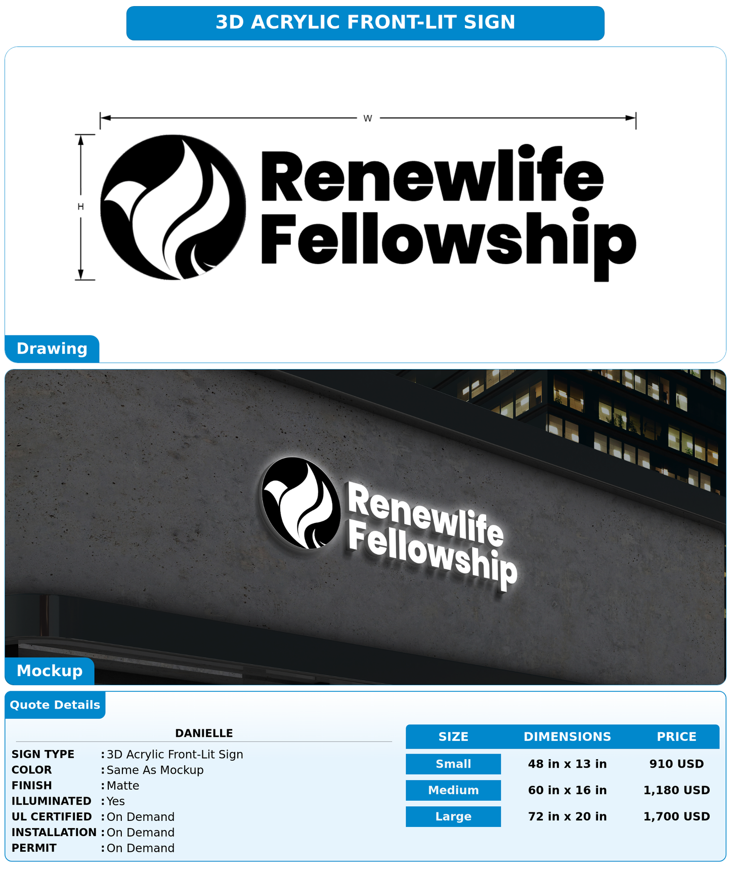 CUSTOM MOCKUP SIGN FOR Danielle