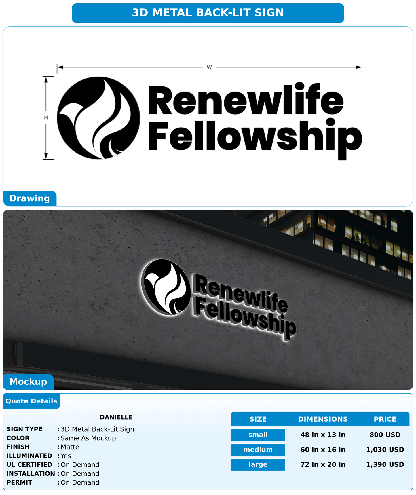 CUSTOM MOCKUP SIGN FOR Danielle