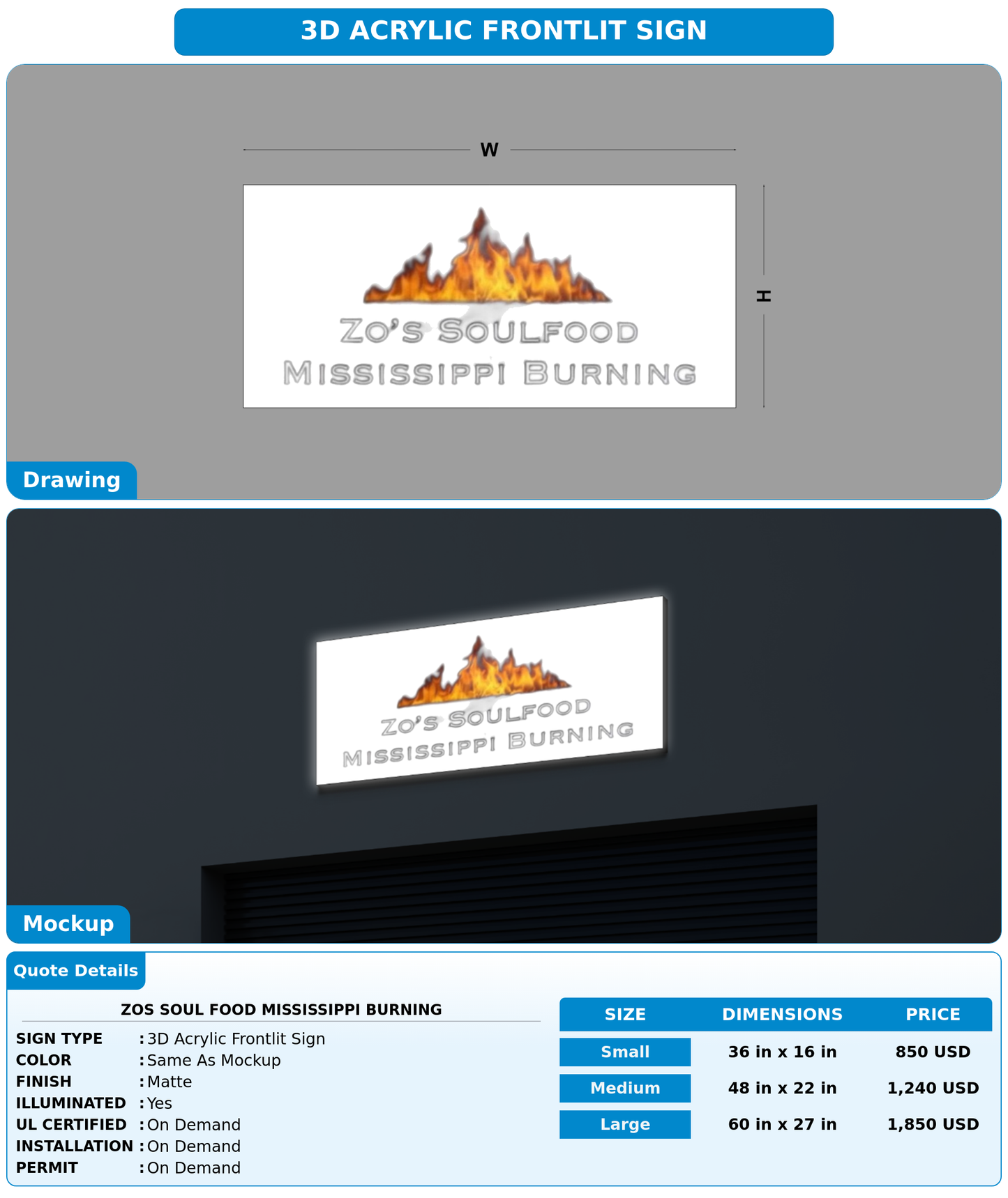 CUSTOM MOCKUP SIGN FOR Zos soul food Mississippi Burning