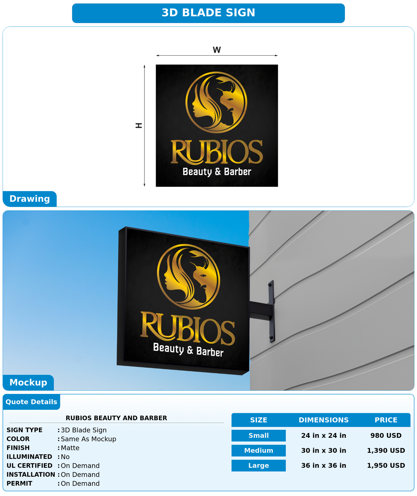 CUSTOM MOCKUP SIGN FOR Rubios Beauty and Barber