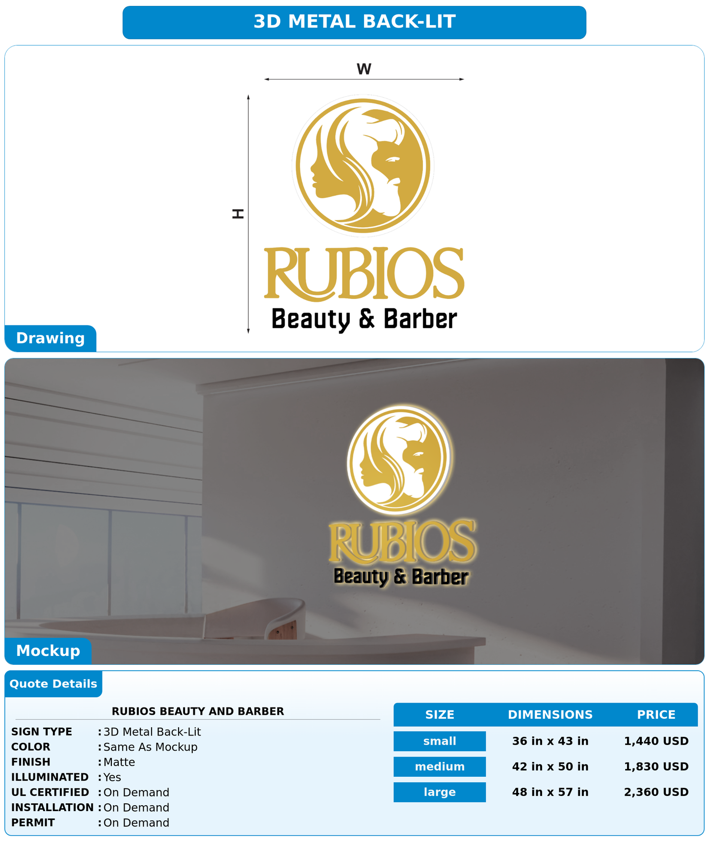 CUSTOM MOCKUP SIGN FOR Rubios Beauty and Barber