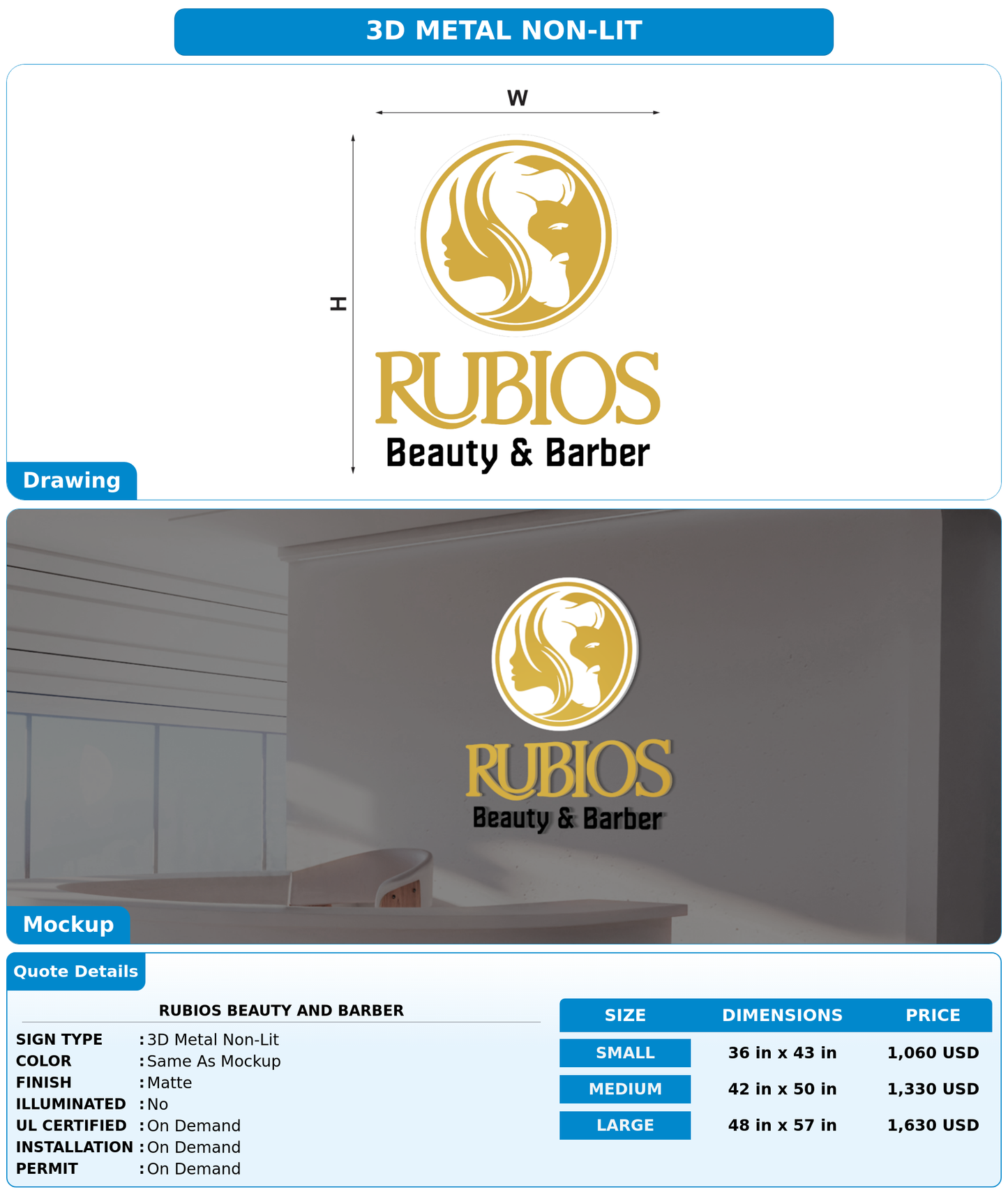 CUSTOM MOCKUP SIGN FOR Rubios Beauty and Barber