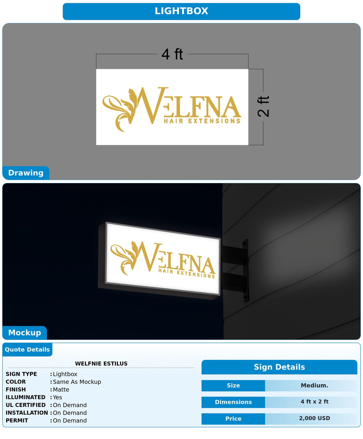 CUSTOM MOCKUP SIGN FOR Welfnie Estilus