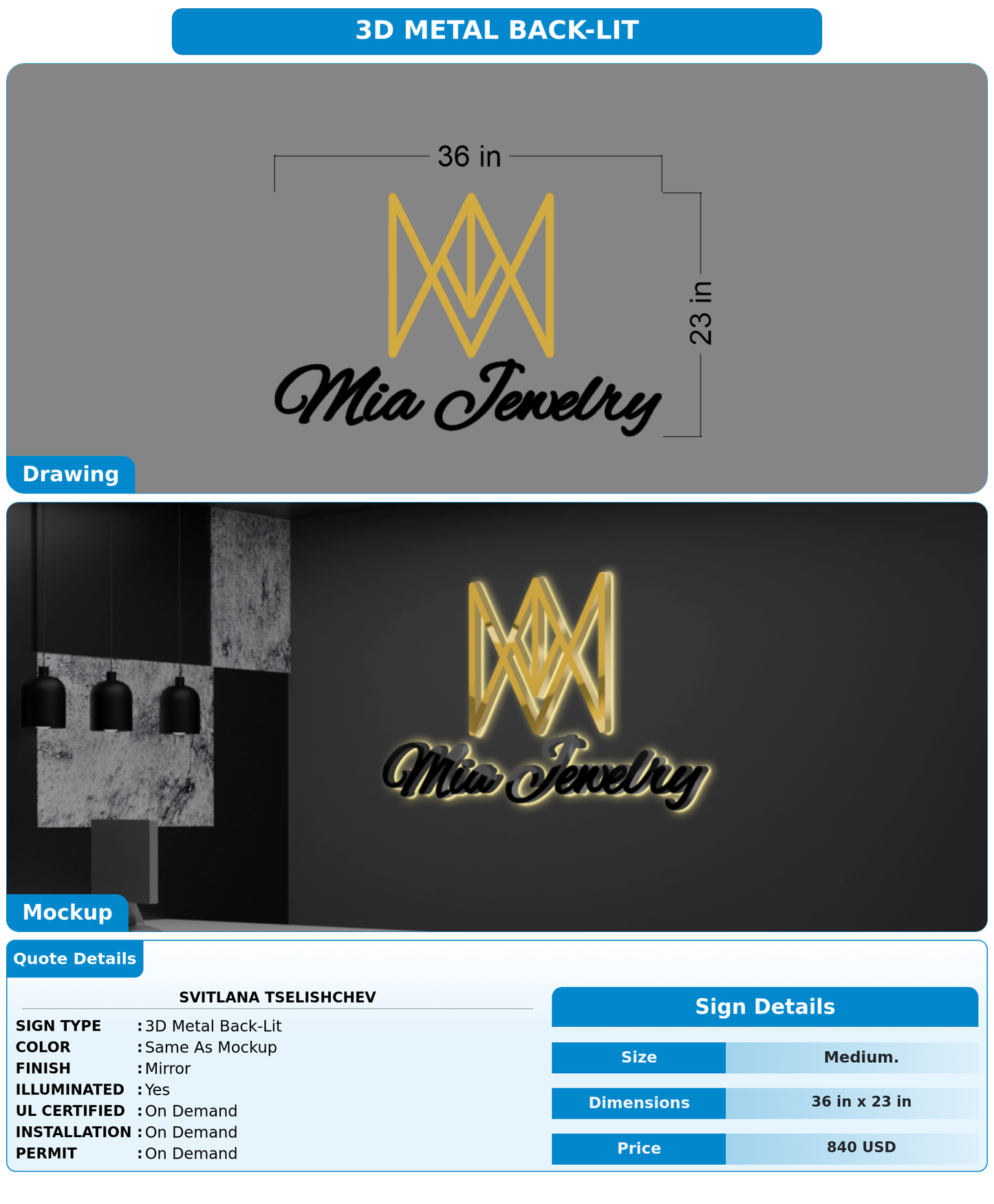 CUSTOM MOCKUP SIGN FOR Svitlana Tselishchev