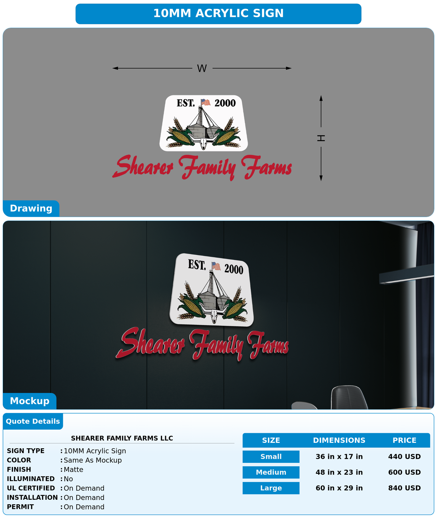CUSTOM MOCKUP SIGN FOR Shearer Family Farms LLC