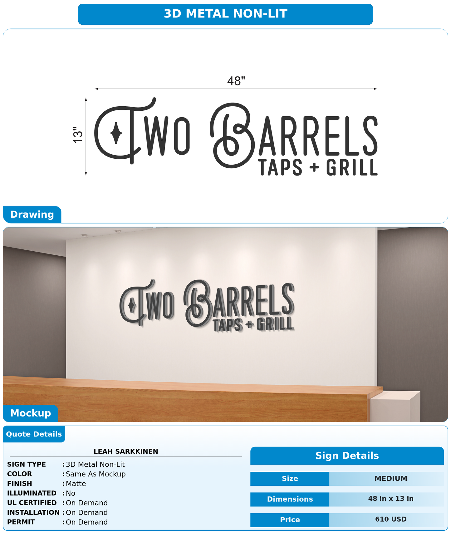 CUSTOM MOCKUP SIGN FOR Leah Sarkkinen
