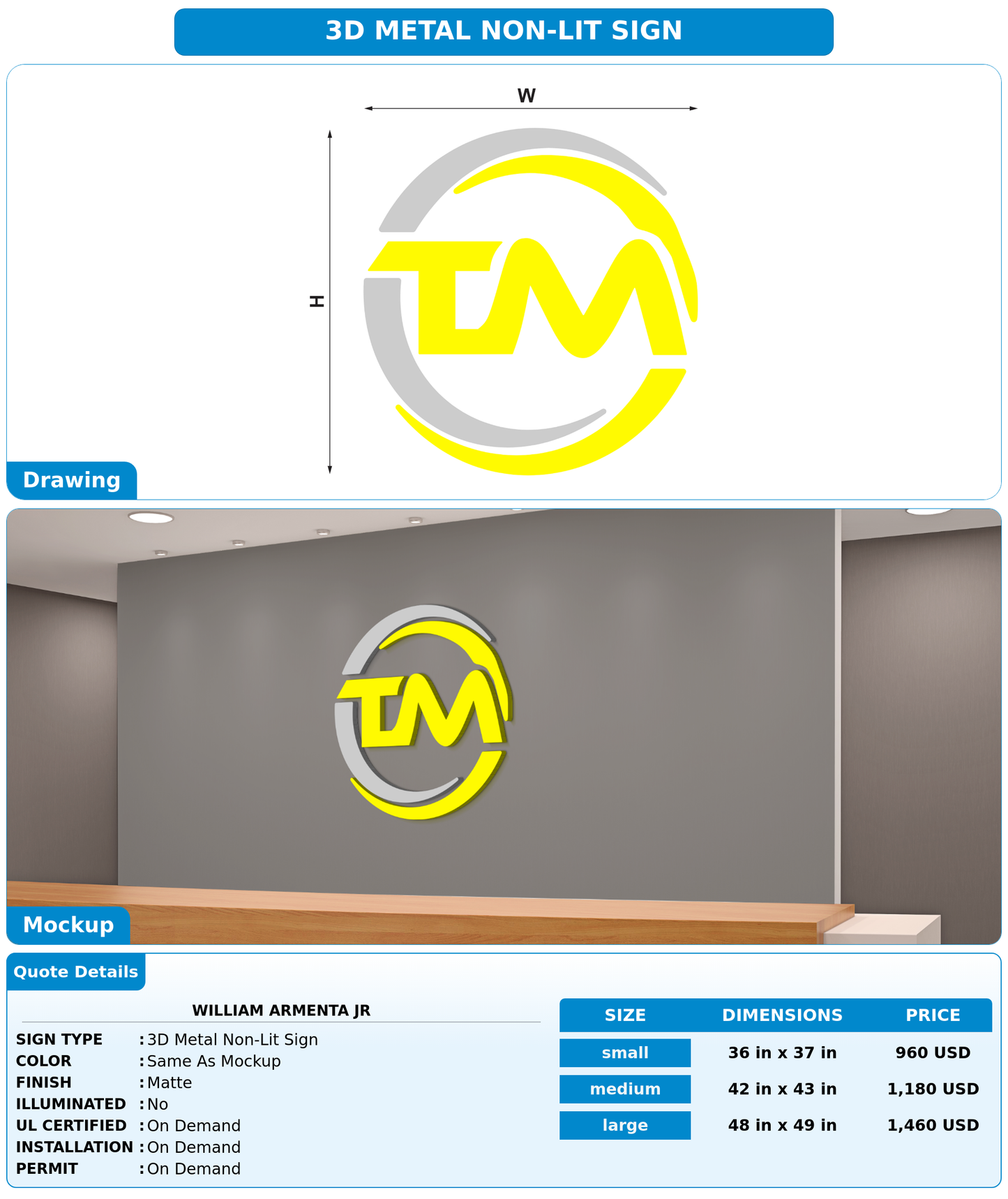 CUSTOM MOCKUP SIGN FOR William Armenta jr