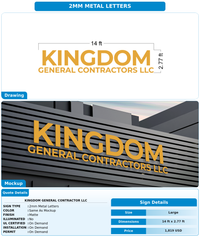 CUSTOM MOCKUP SIGN FOR Kingdom General Contractor LLC