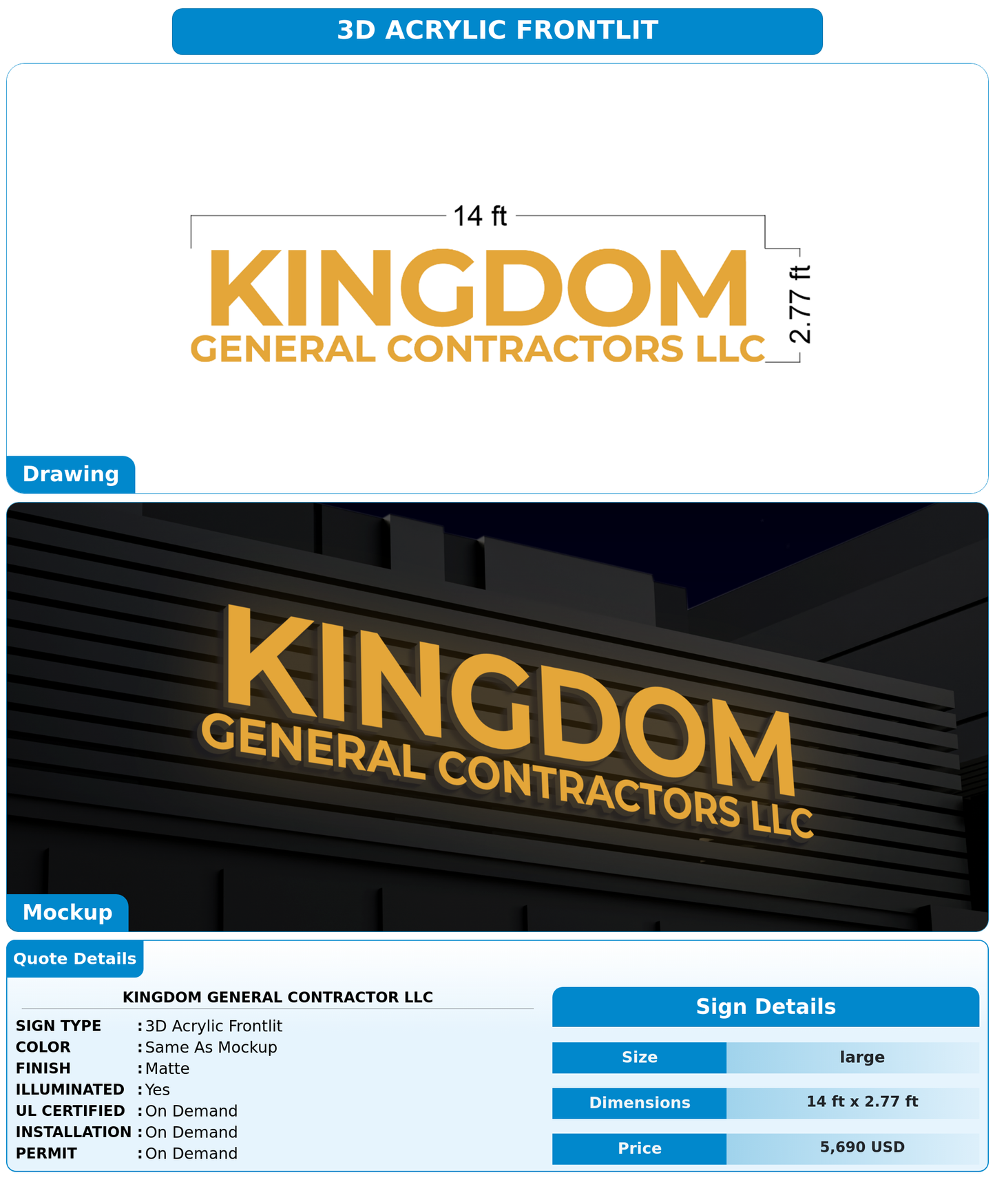 CUSTOM MOCKUP SIGN FOR Kingdom General Contractor LLC