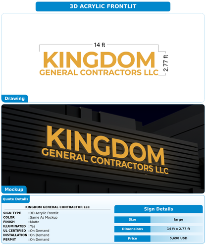 CUSTOM MOCKUP SIGN FOR Kingdom General Contractor LLC