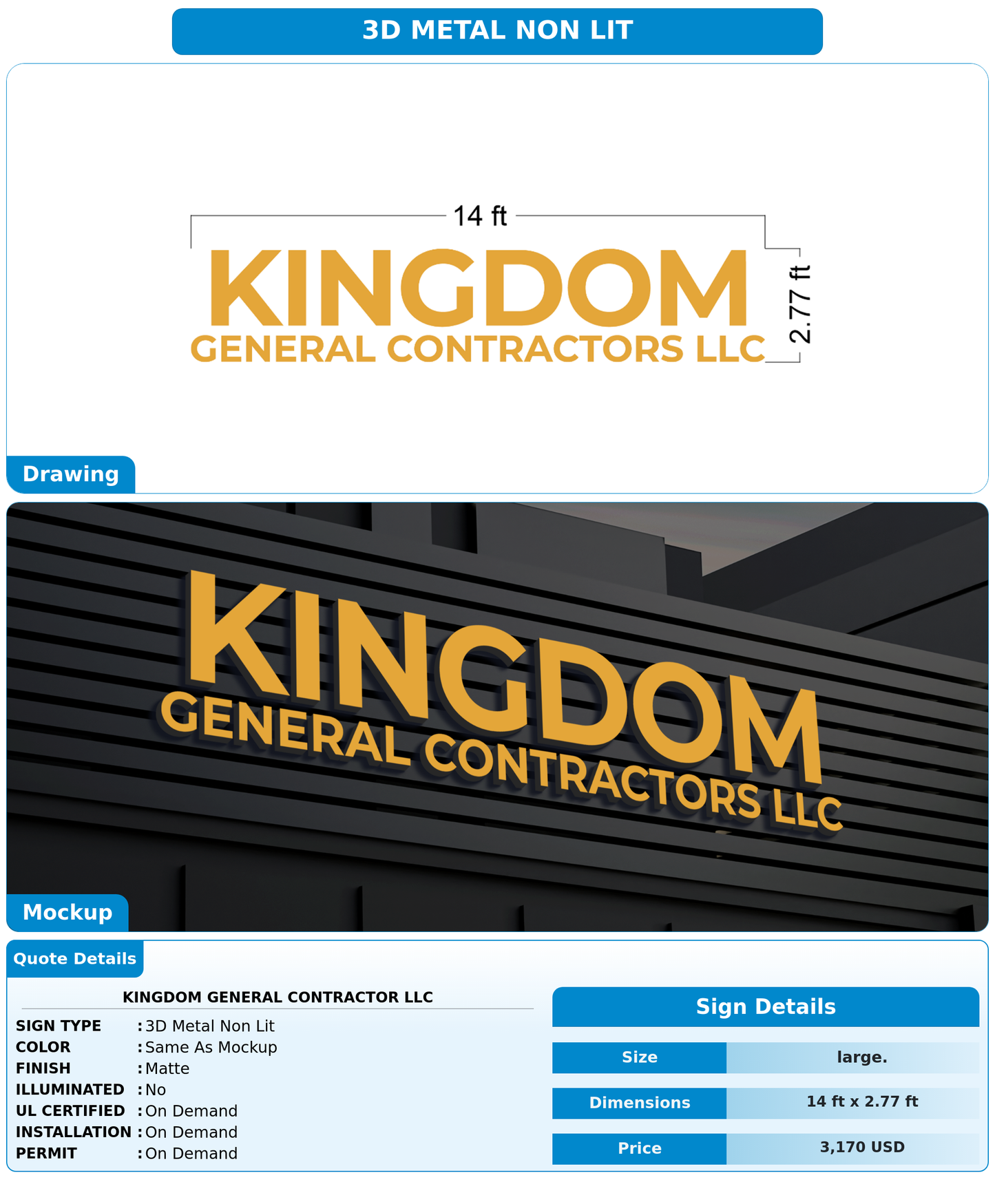 CUSTOM MOCKUP SIGN FOR Kingdom General Contractor LLC