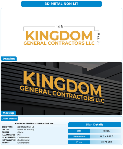 CUSTOM MOCKUP SIGN FOR Kingdom General Contractor LLC