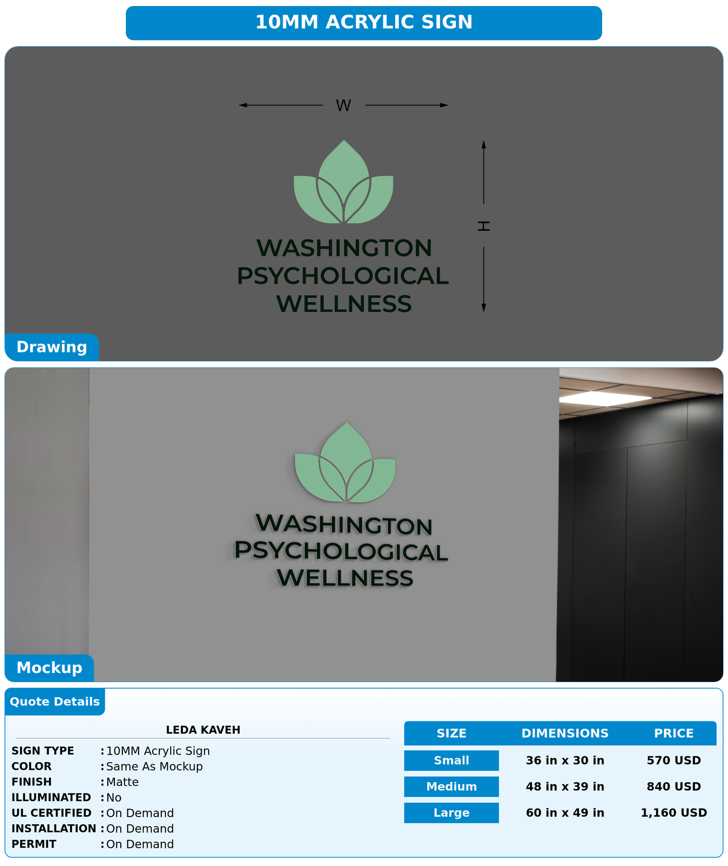 CUSTOM MOCKUP SIGN FOR Leda Kaveh