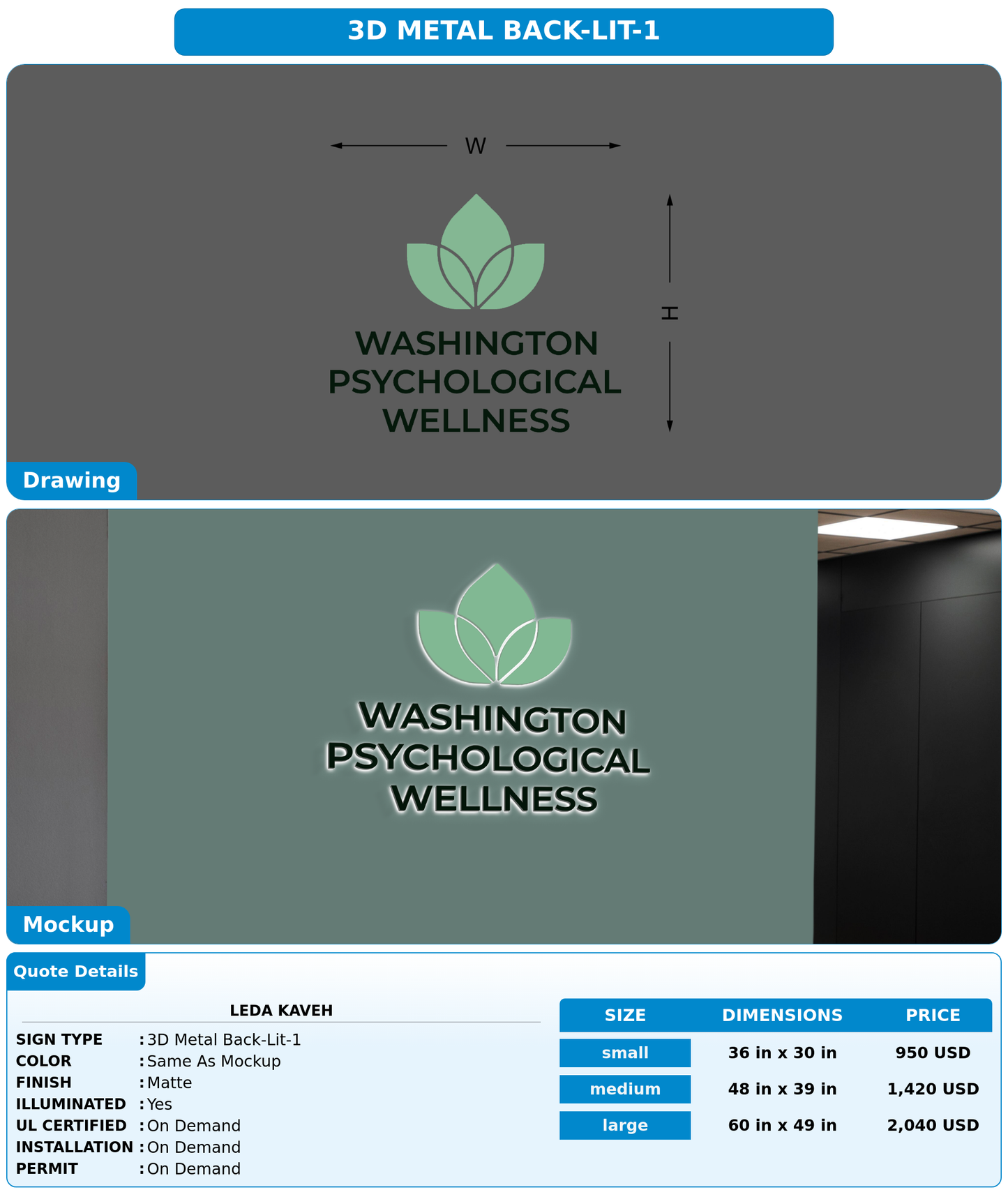 CUSTOM MOCKUP SIGN FOR Leda Kaveh