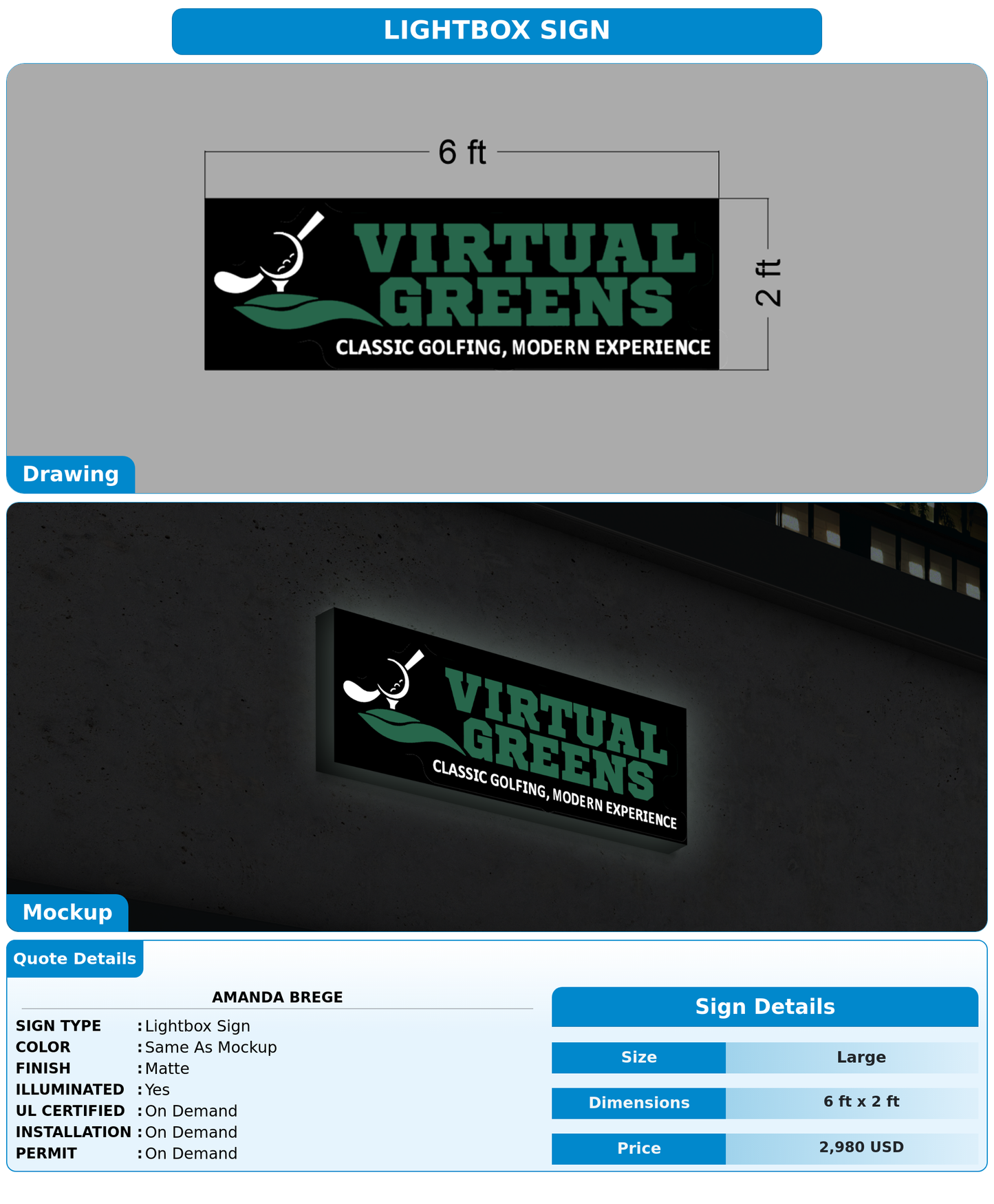 CUSTOM MOCKUP SIGN FOR Amanda Brege