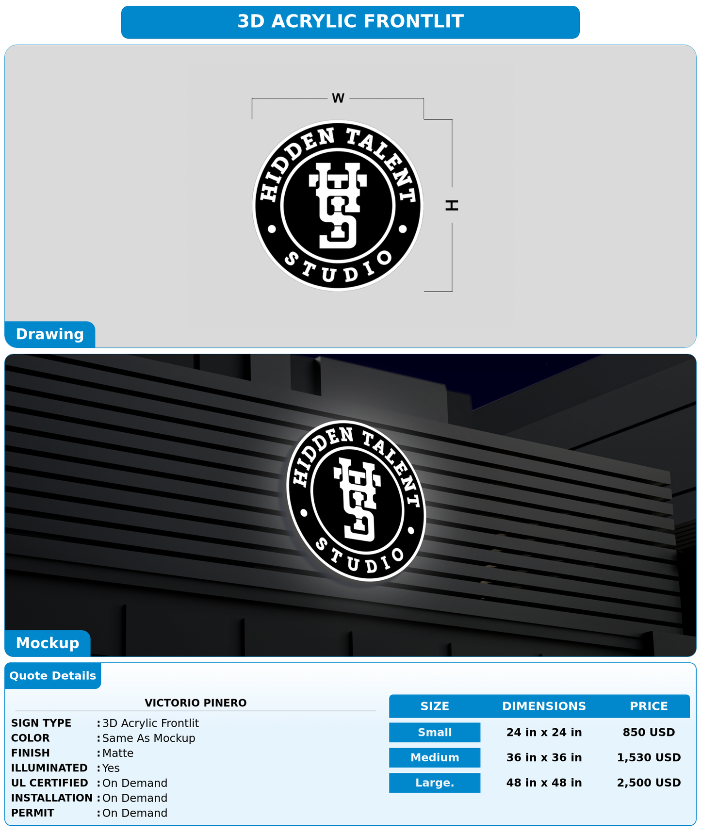 CUSTOM MOCKUP SIGN FOR Victorio Pinero