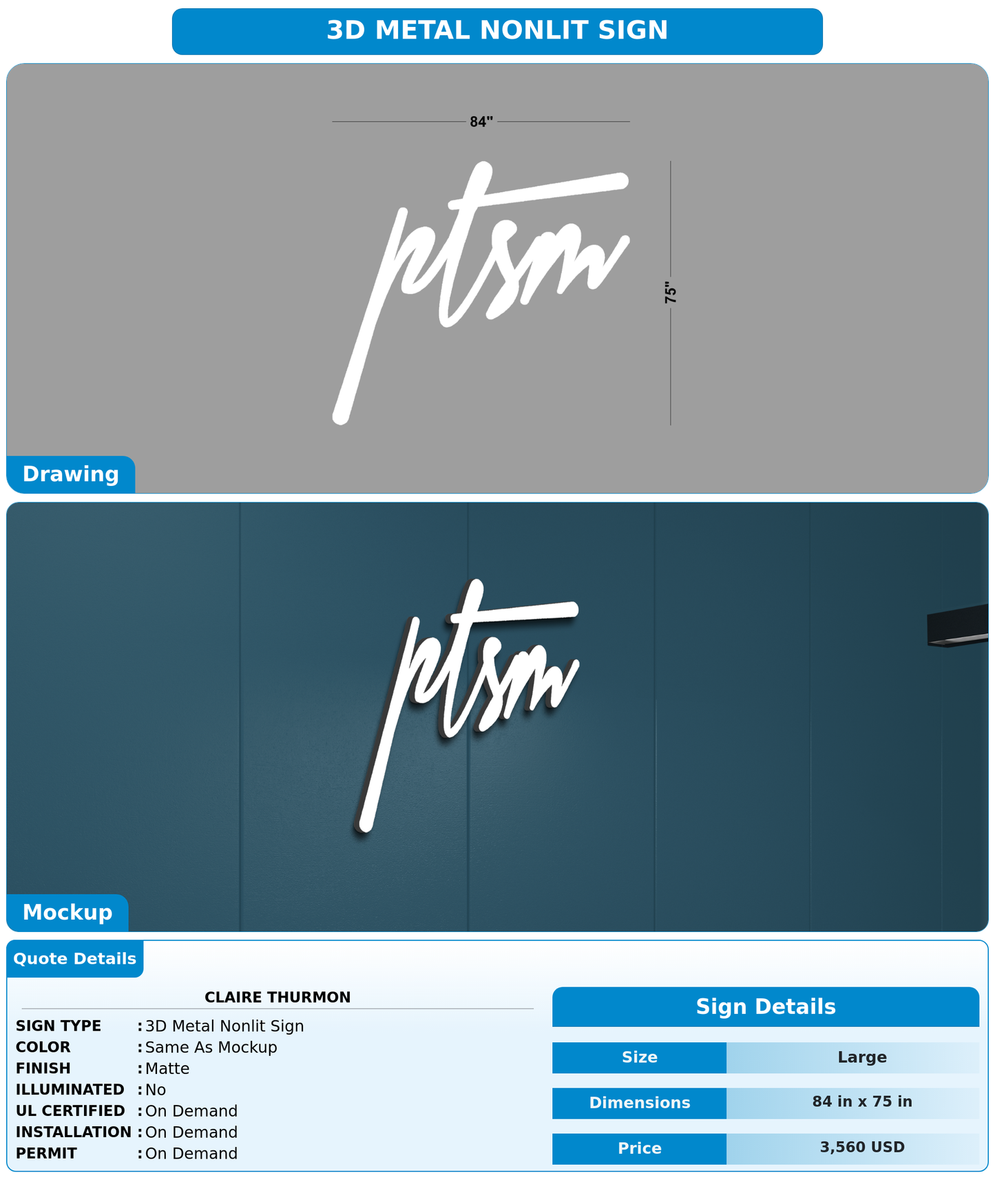 CUSTOM MOCKUP SIGN FOR Claire Thurmon