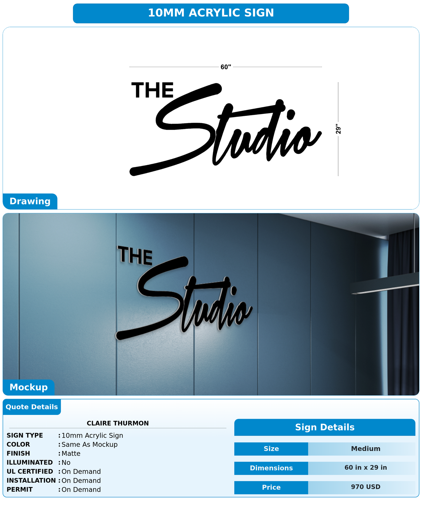 CUSTOM MOCKUP SIGN FOR Claire Thurmon