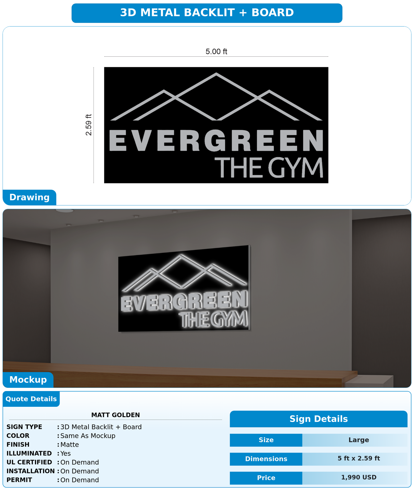 CUSTOM MOCKUP SIGN FOR Matt Golden