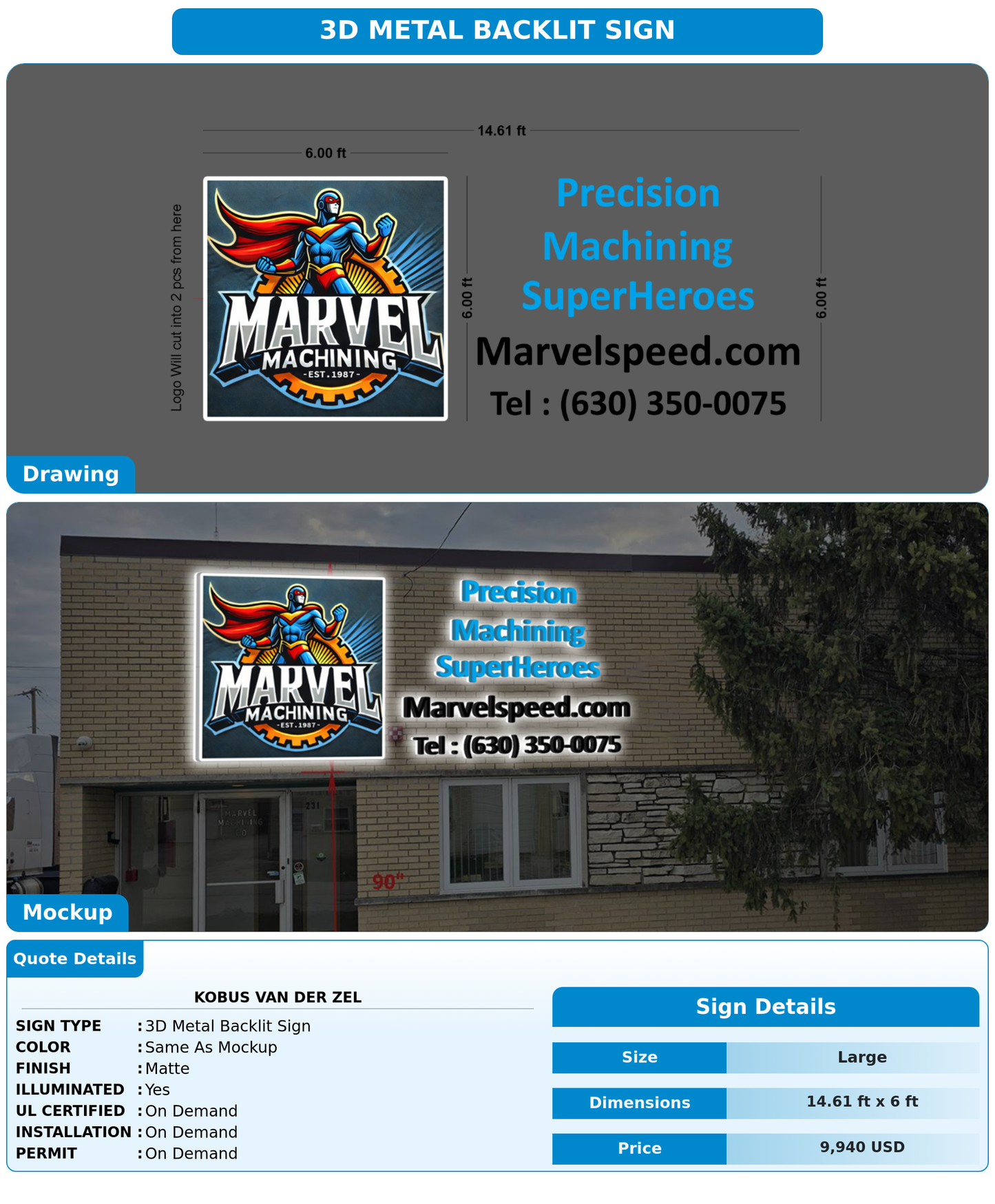 CUSTOM MOCKUP SIGN FOR Kobus van der Zel