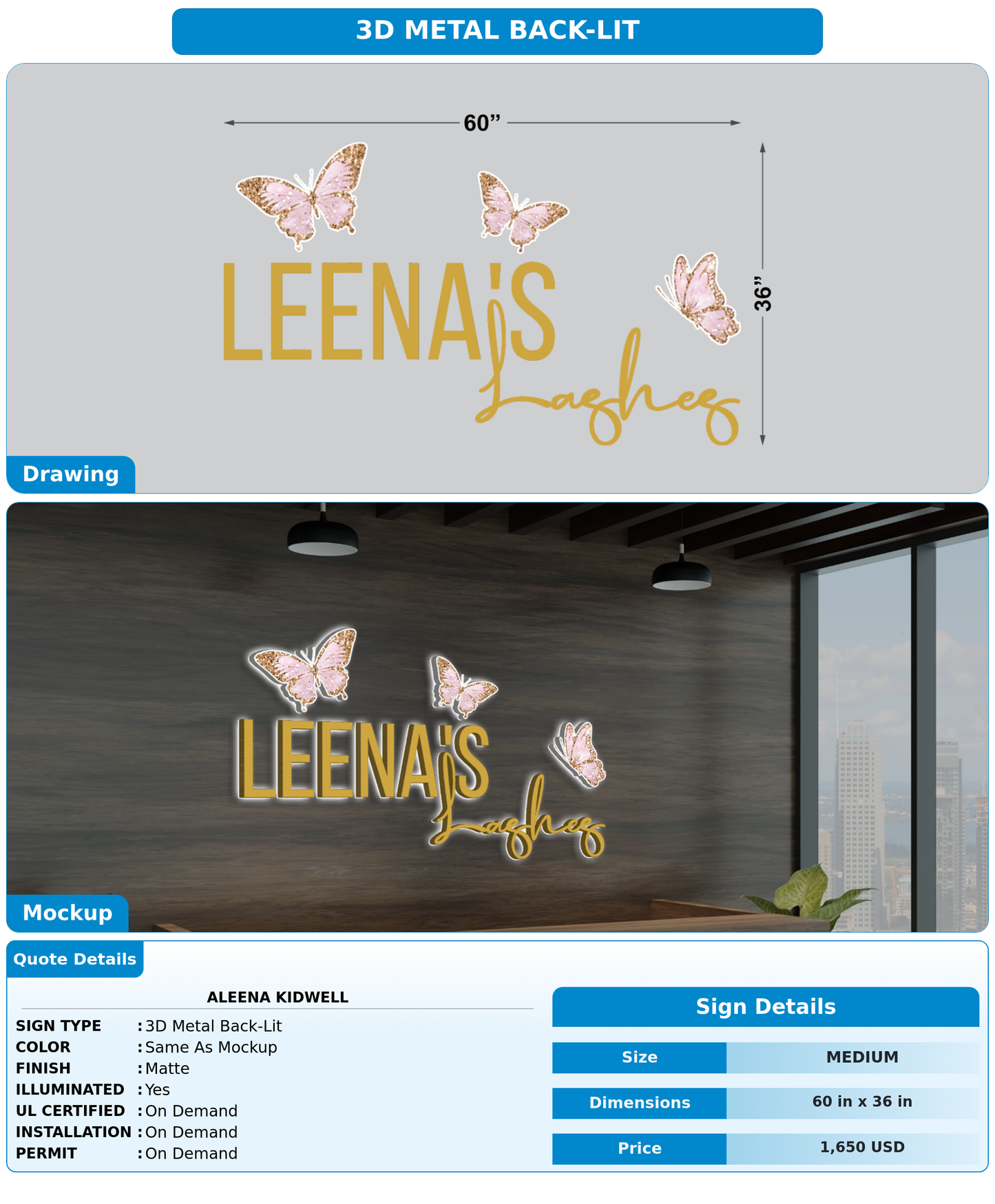 CUSTOM MOCKUP SIGN FOR Aleena Kidwell