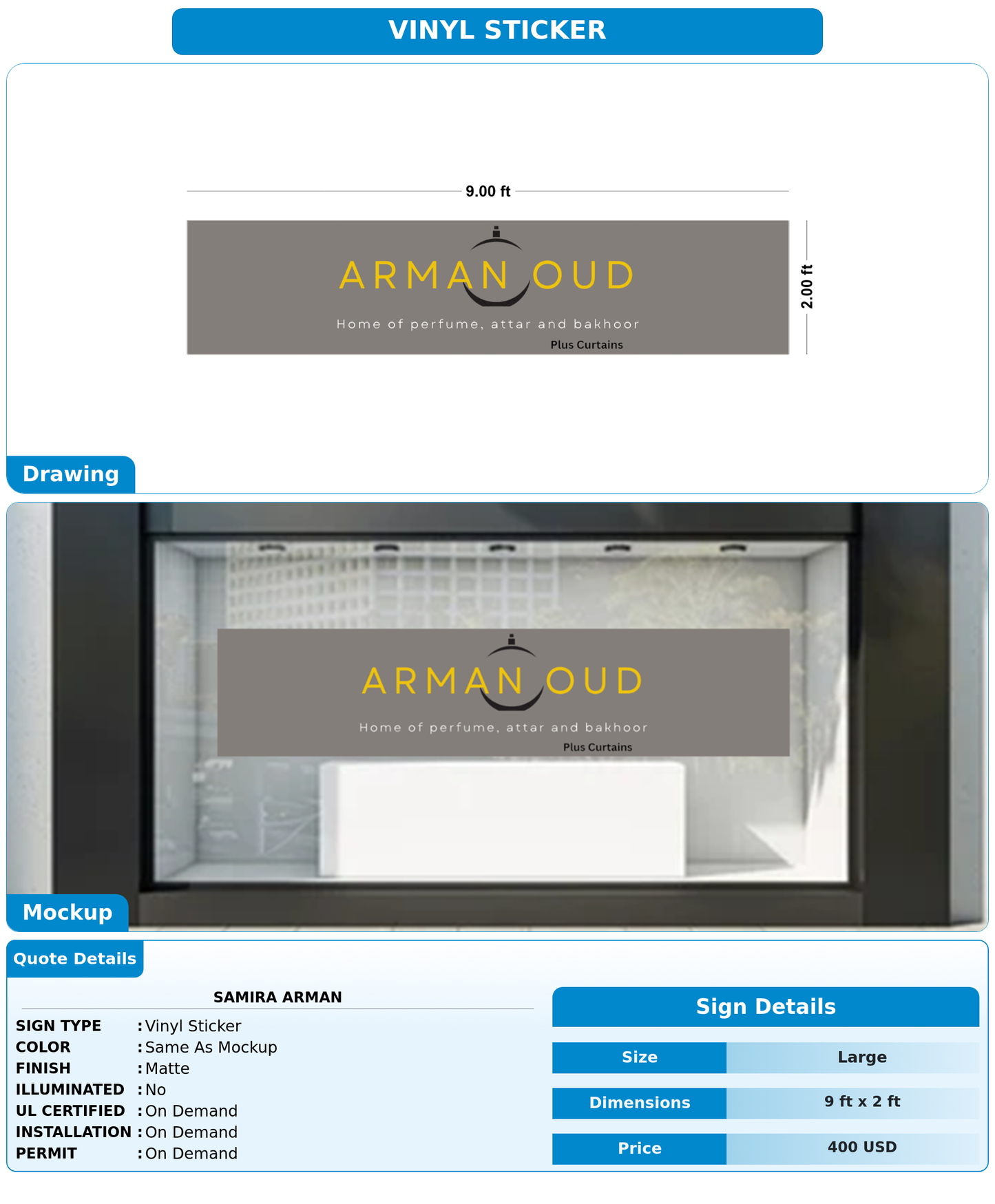 CUSTOM MOCKUP SIGN FOR Samira Arman