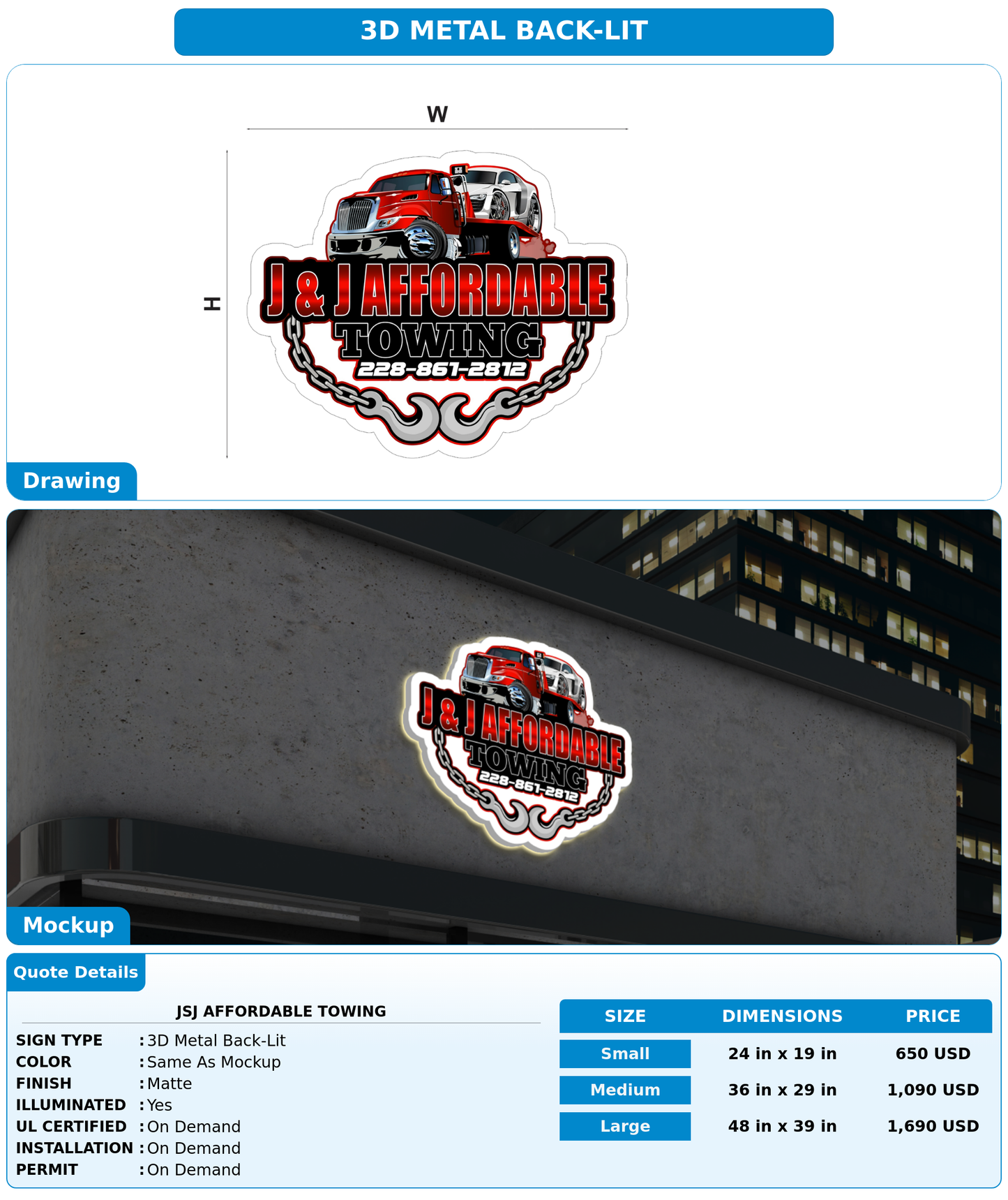 CUSTOM MOCKUP SIGN FOR JsJ Affordable Towing