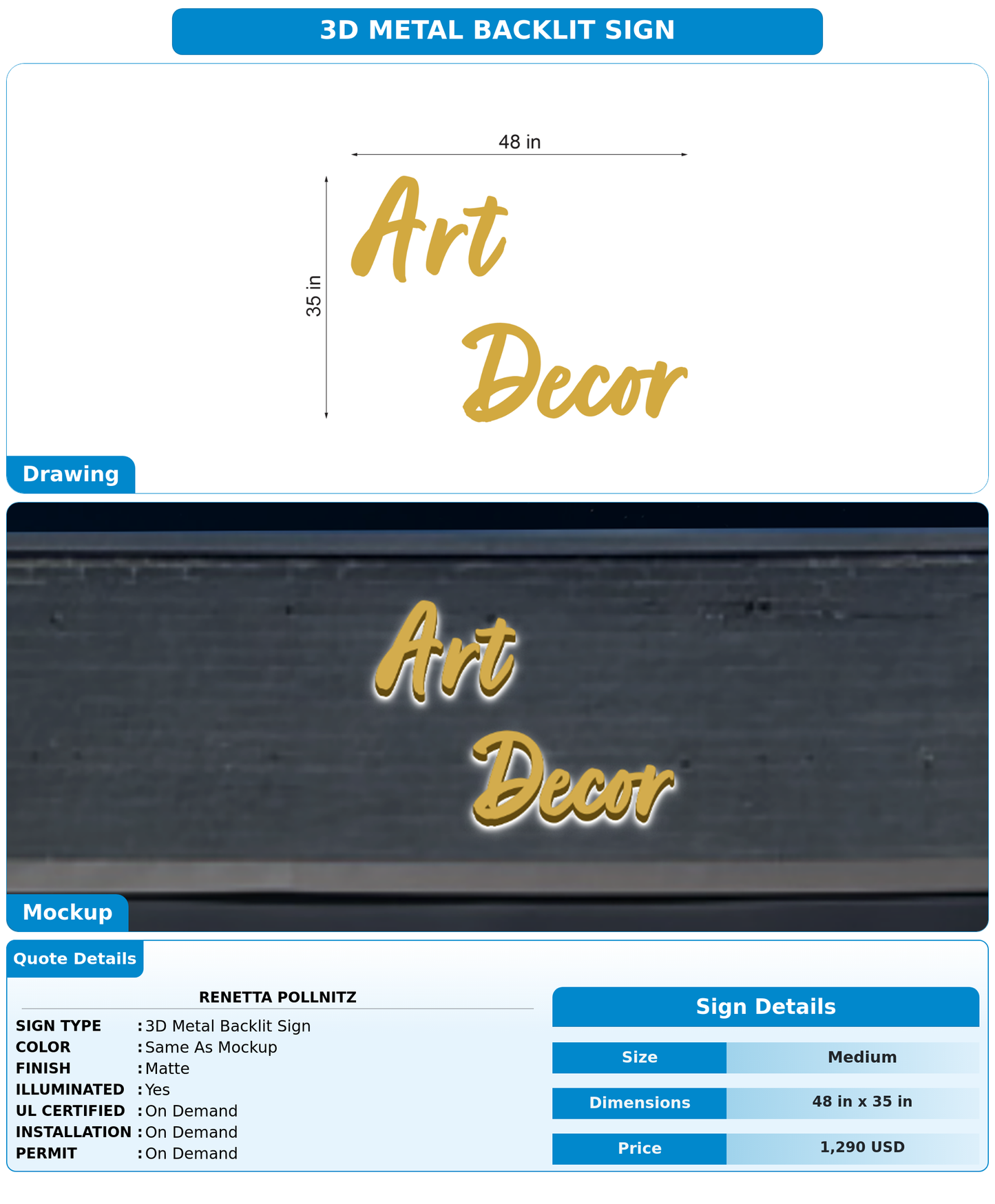 CUSTOM MOCKUP SIGN FOR Renetta Pollnitz