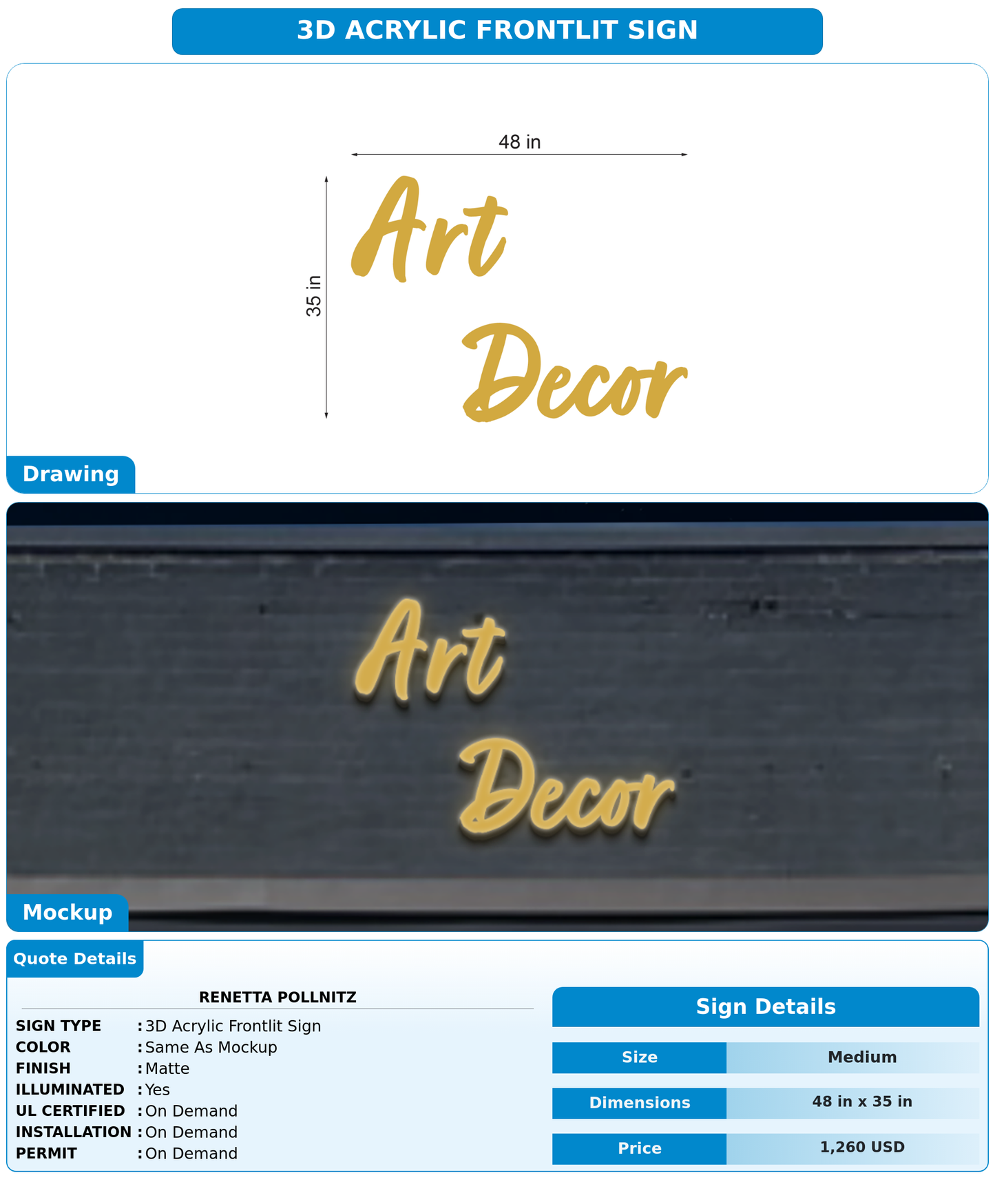 CUSTOM MOCKUP SIGN FOR Renetta Pollnitz