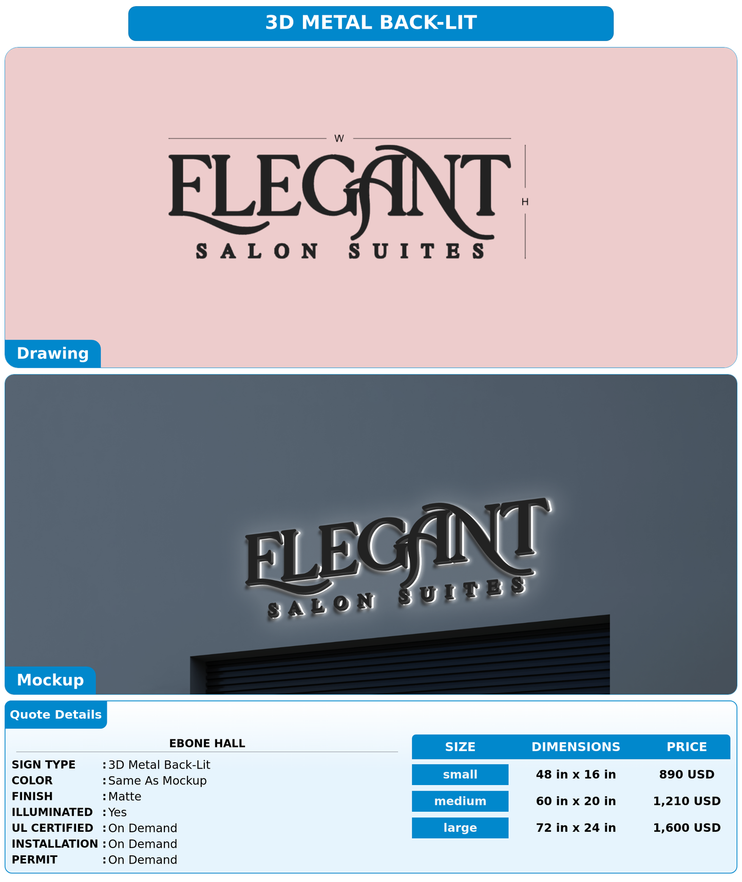 CUSTOM MOCKUP SIGN FOR Ebone hall