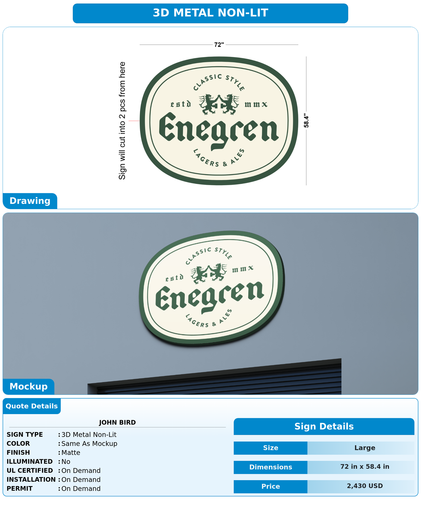 CUSTOM MOCKUP SIGN FOR John Bird