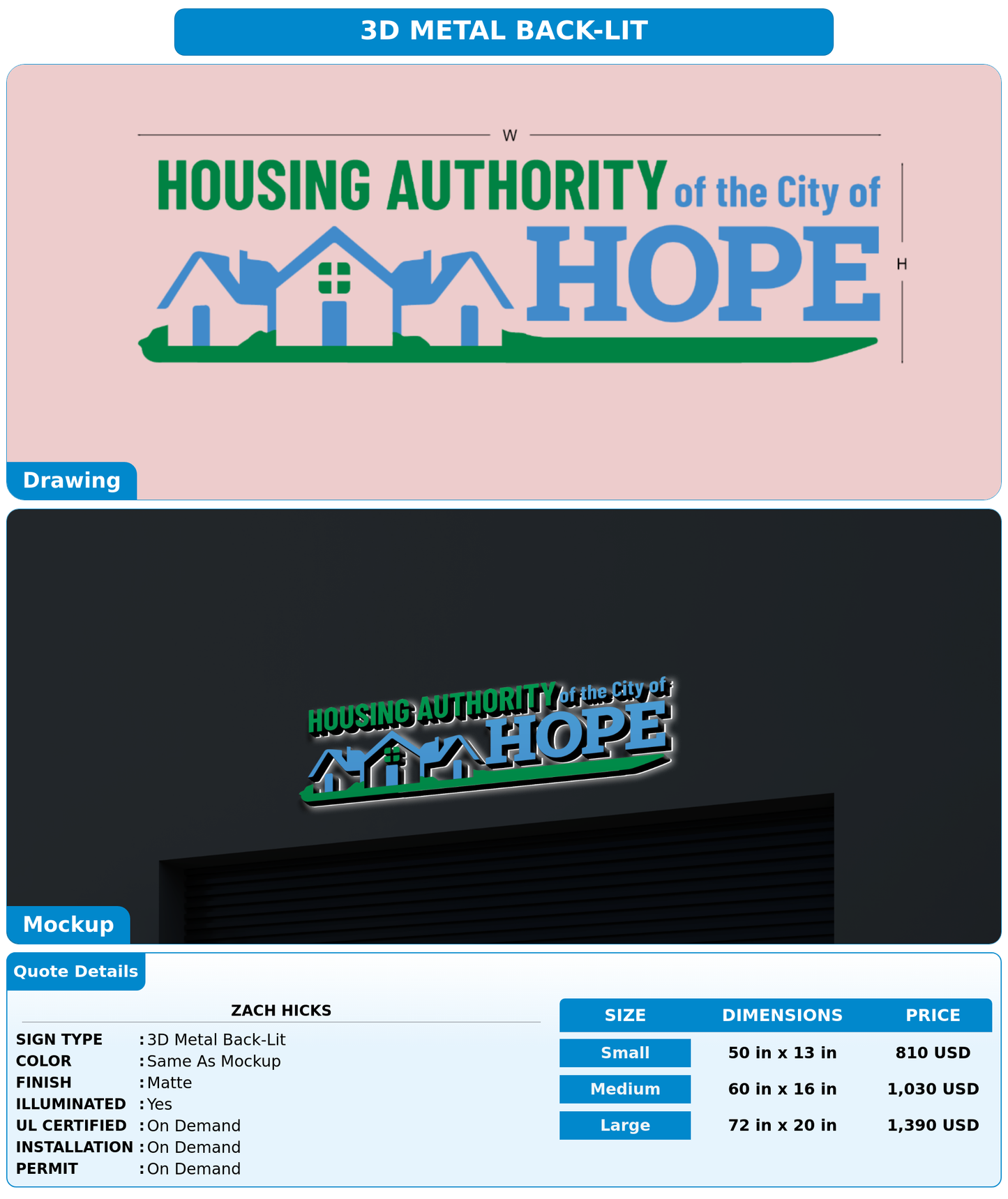 CUSTOM MOCKUP SIGN FOR Zach Hicks