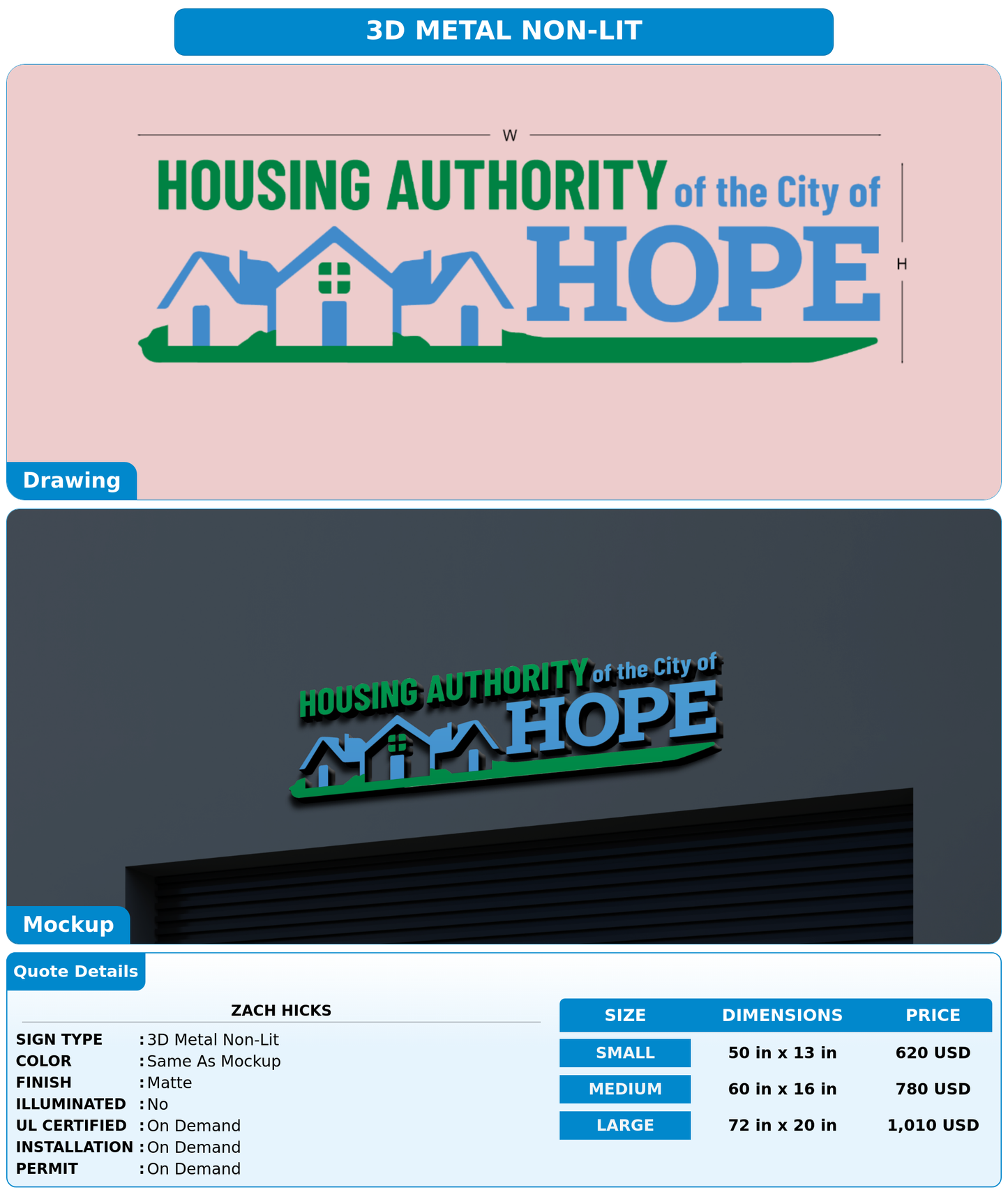 CUSTOM MOCKUP SIGN FOR Zach Hicks