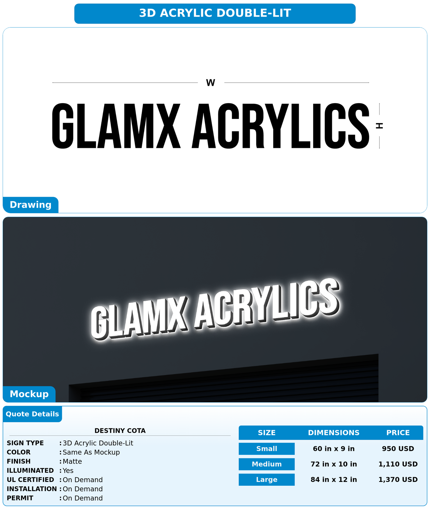 CUSTOM MOCKUP SIGN FOR Destiny Cota