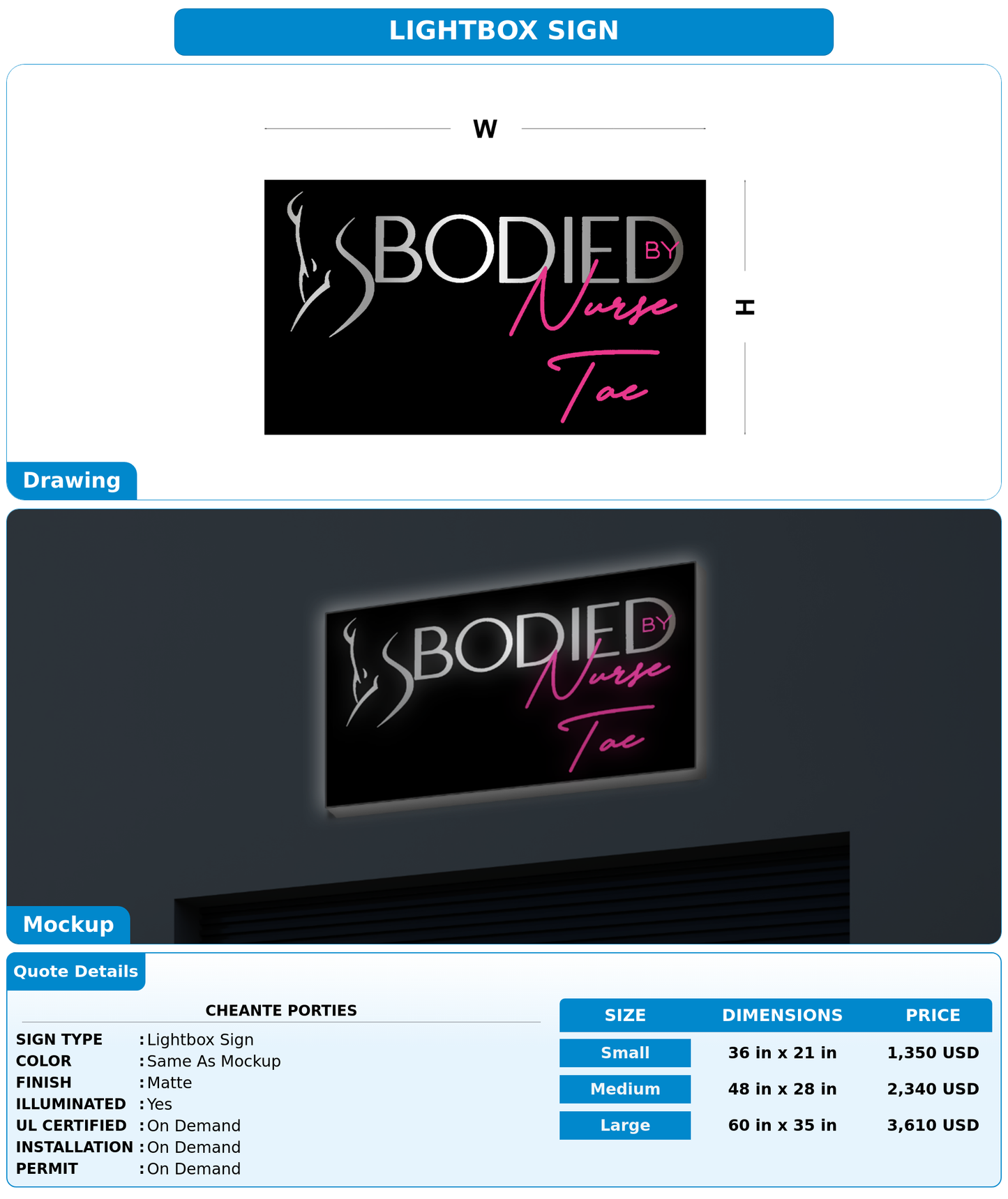 CUSTOM MOCKUP SIGN FOR Cheante porties
